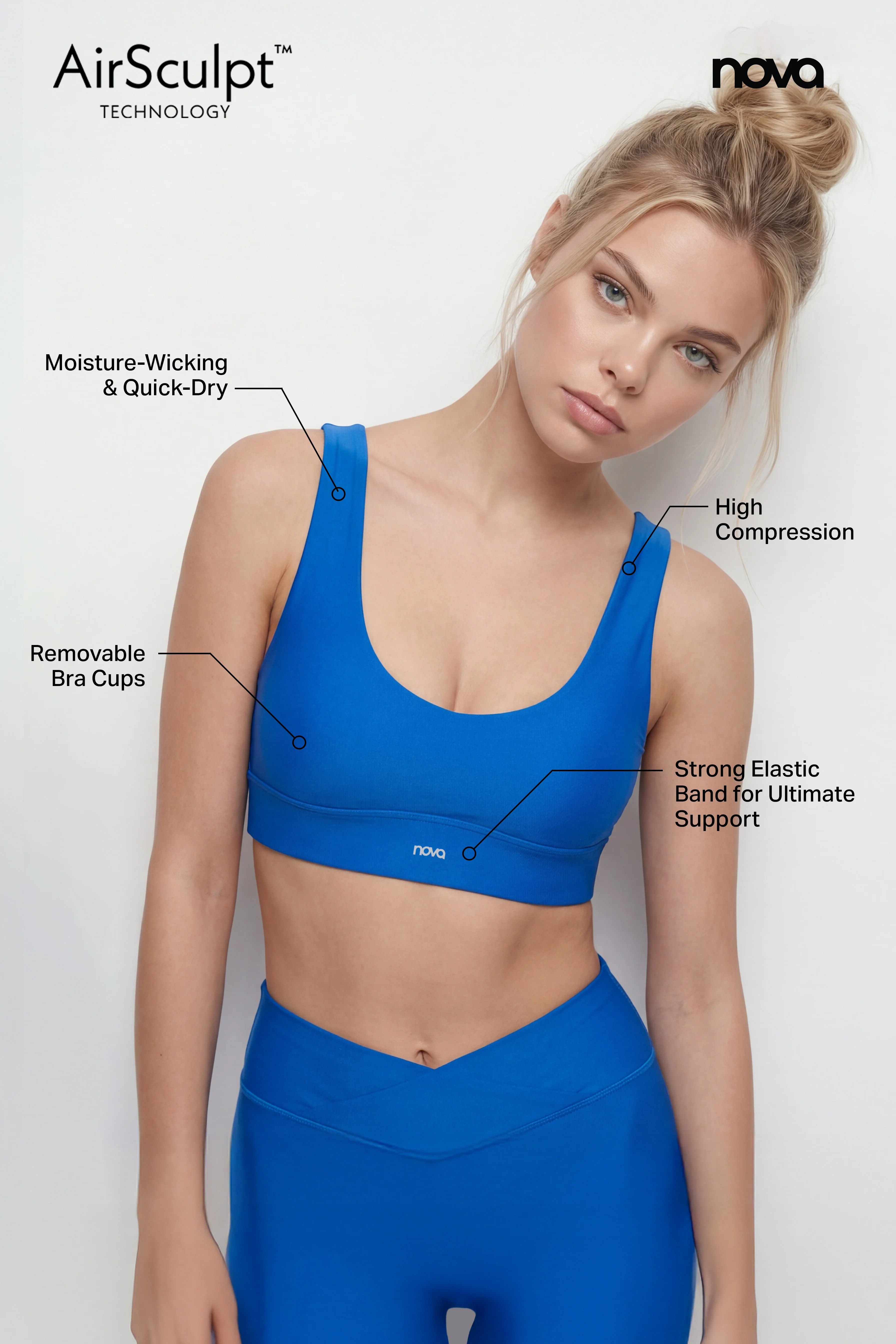 AirSculpt™ V Neck Sports Bra - CobaltBlue - Image 5