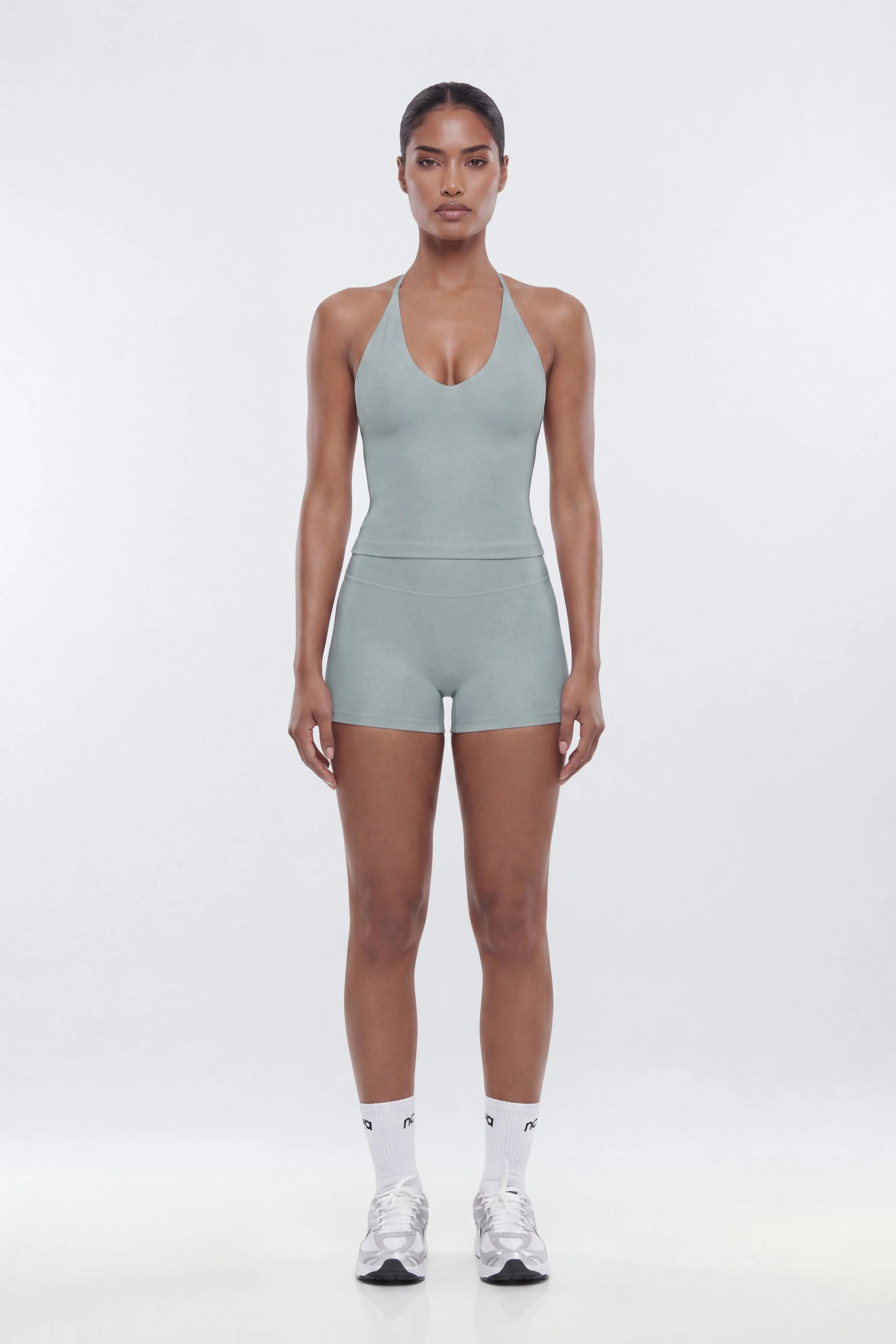 AirSculpt™ V-Neck Strappy Sports Top - Steel - Image 3