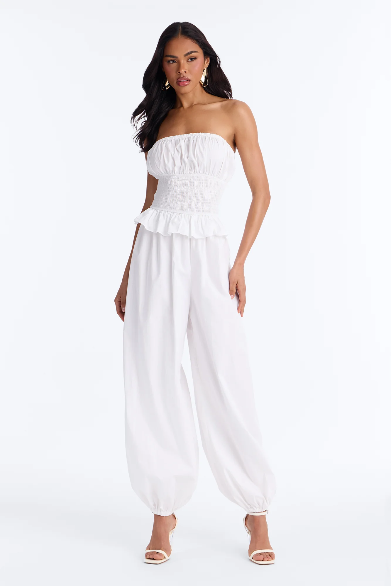 Airy Moment Poplin Balloon Leg Jumpsuit - White