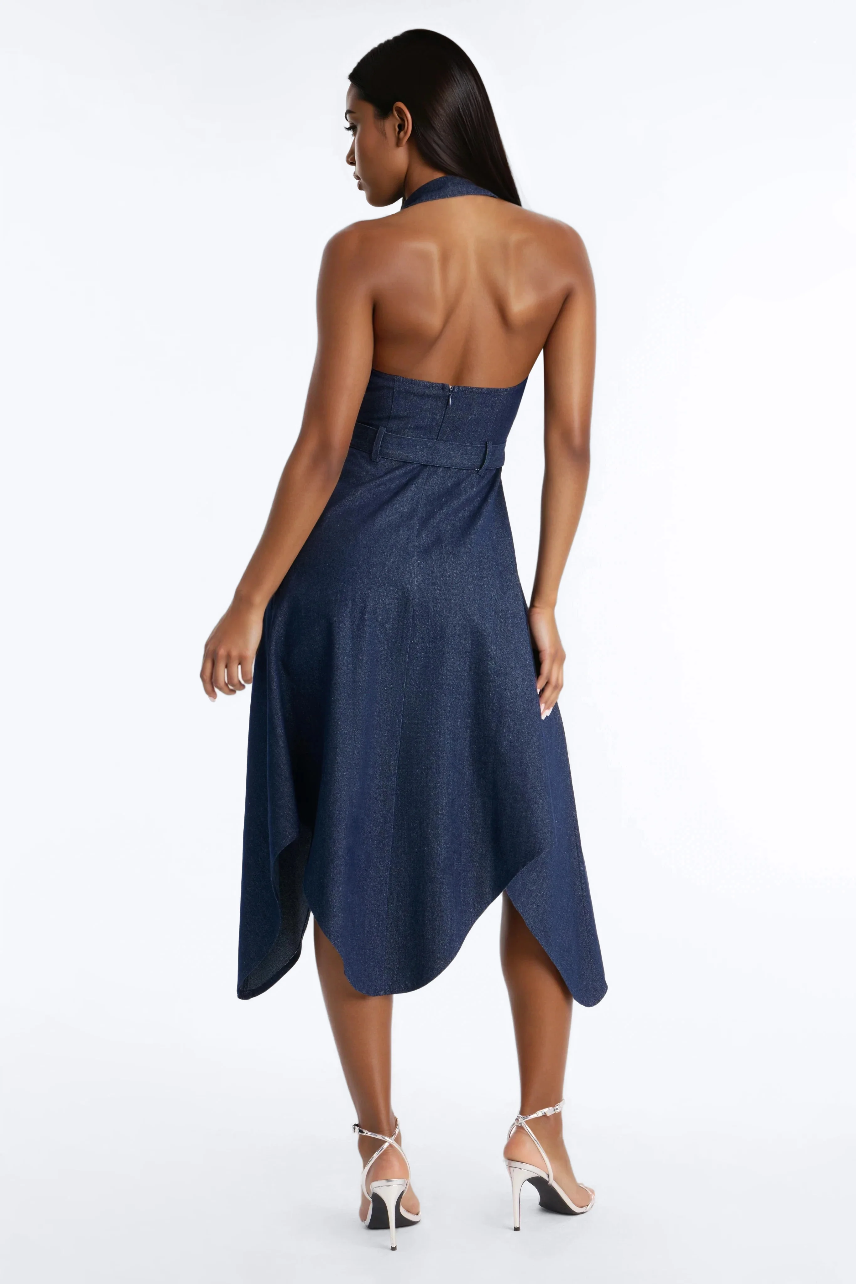 Alana Belted Denim Midi Dress - Dark Wash - Image 4