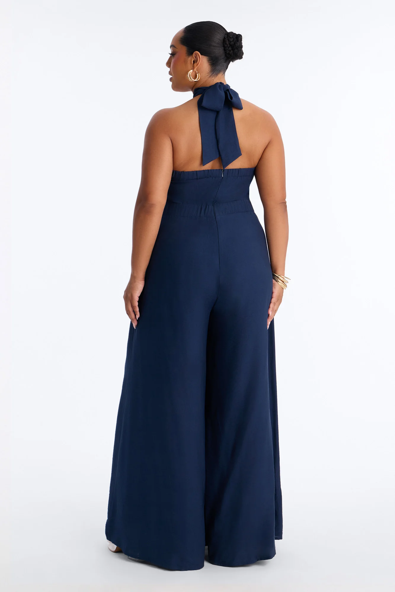 Alana Halter Pleated Wide Leg Jumpsuit - Navy - Image 8