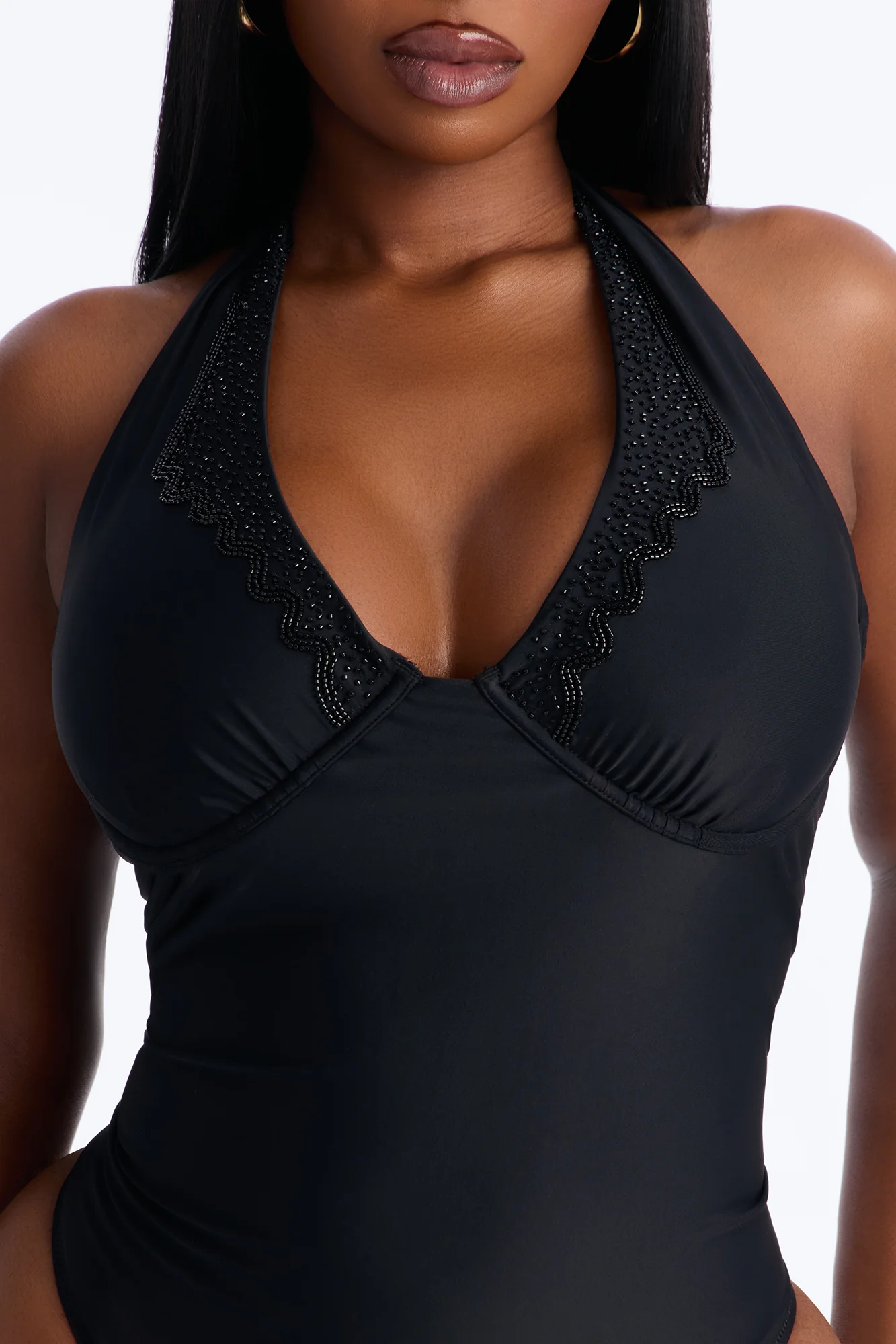 Alana Underwire Rhinestone 1 Piece Swimsuit - Black - Image 5
