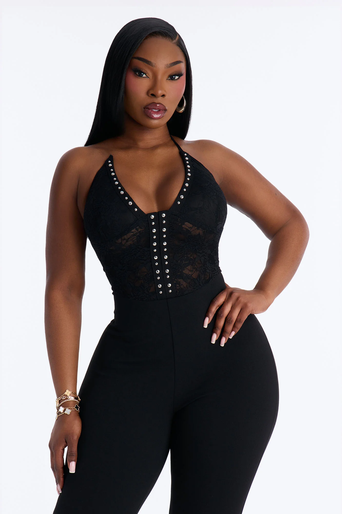 Alaria Embellished Lace Jumpsuit - Black - Image 6