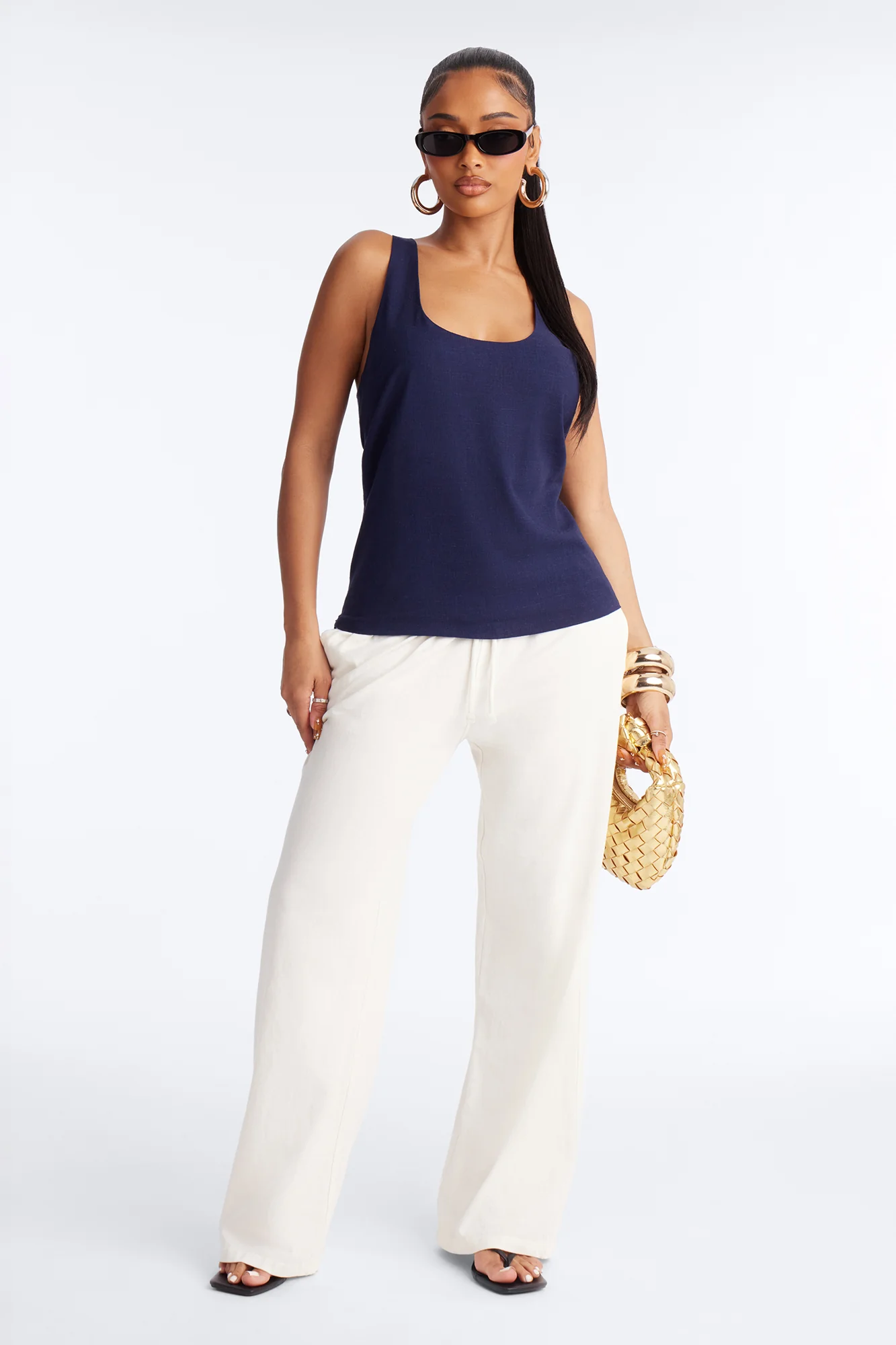 Alba Racerback Linen Top - Navy - Image 2