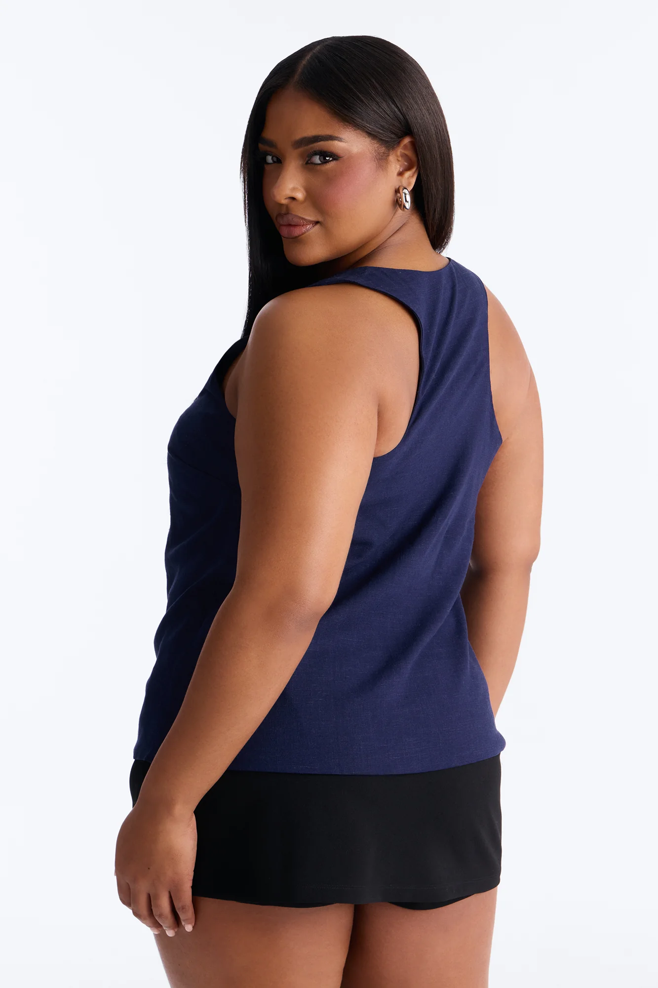 Alba Racerback Linen Top - Navy - Image 6