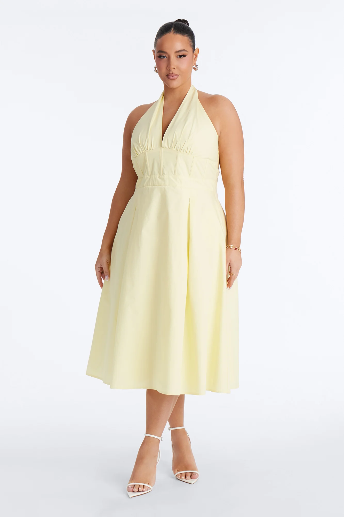 Aleah Halter Corset Midi Dress - Yellow - Image 5