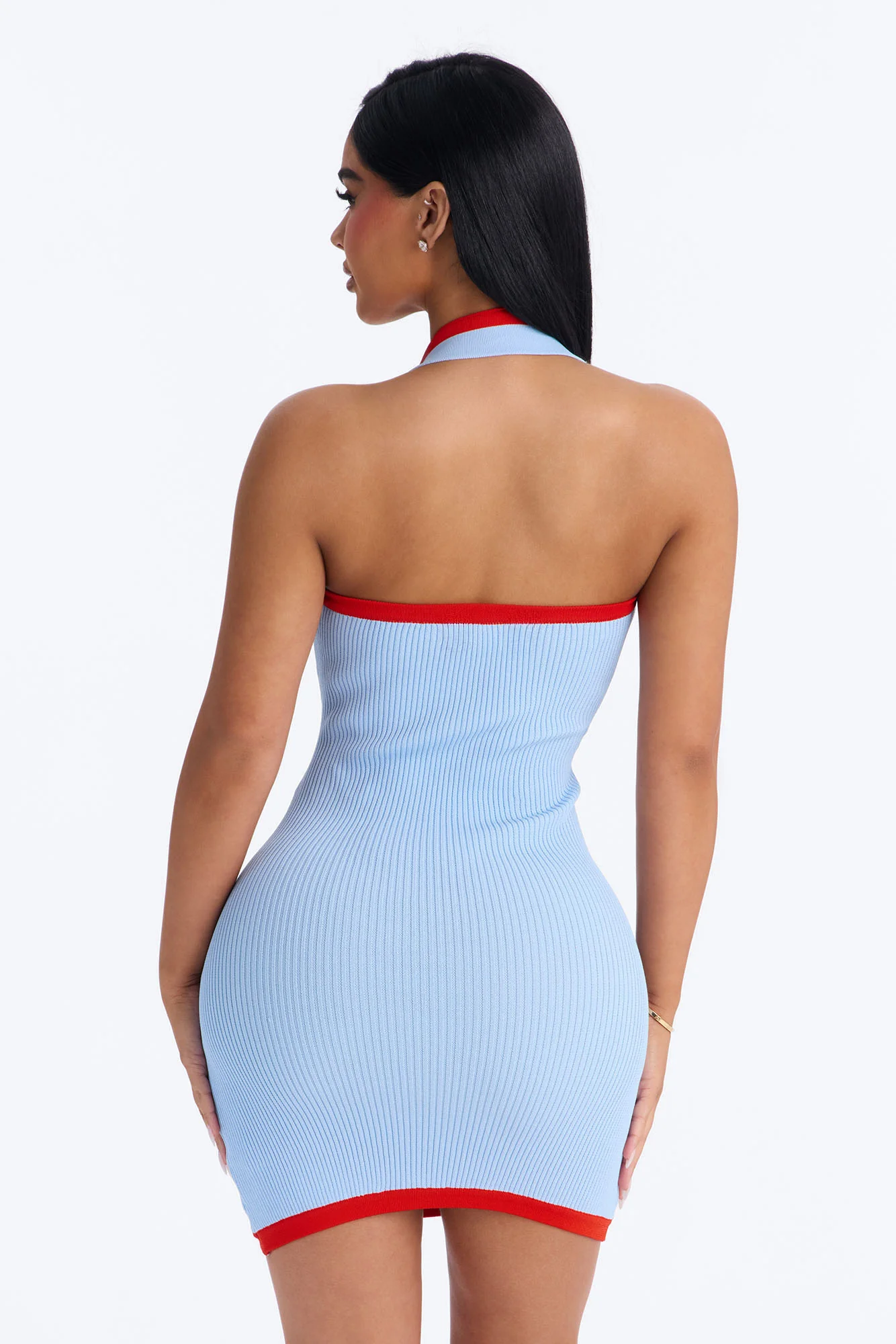 Aleena Halter Ribbed Mini Dress - Blue/combo - Image 3