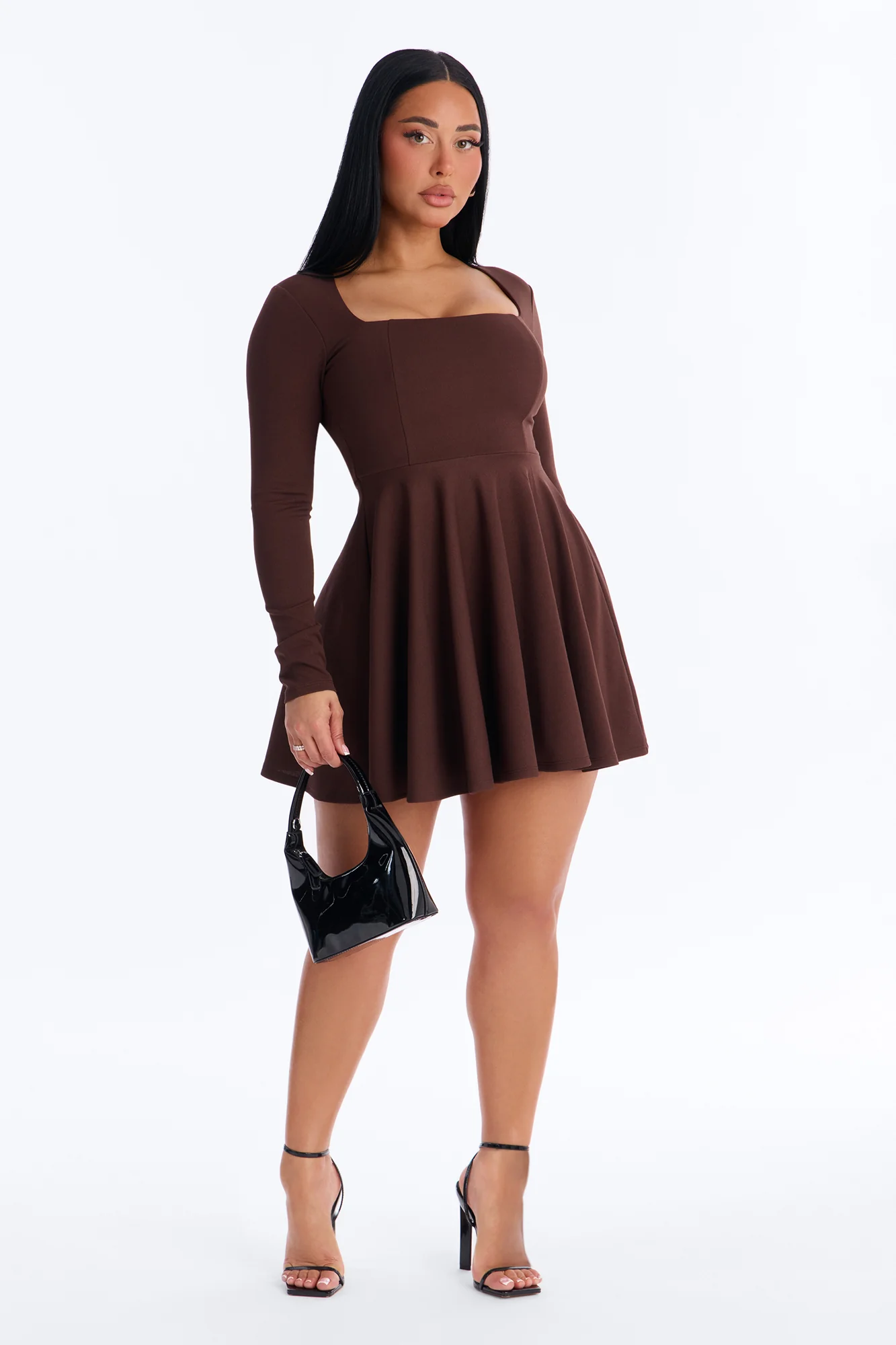 Alena Long Sleeve Mini Dress - Chocolate