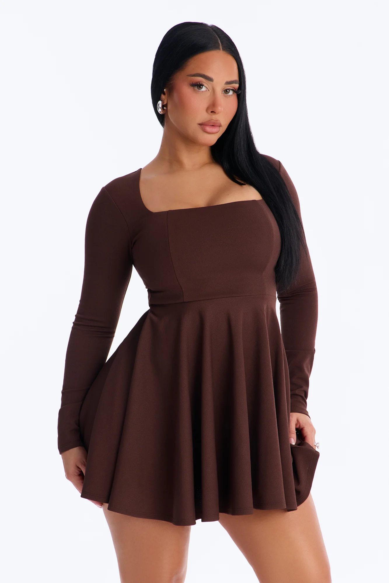 Alena Long Sleeve Mini Dress - Chocolate - Image 2