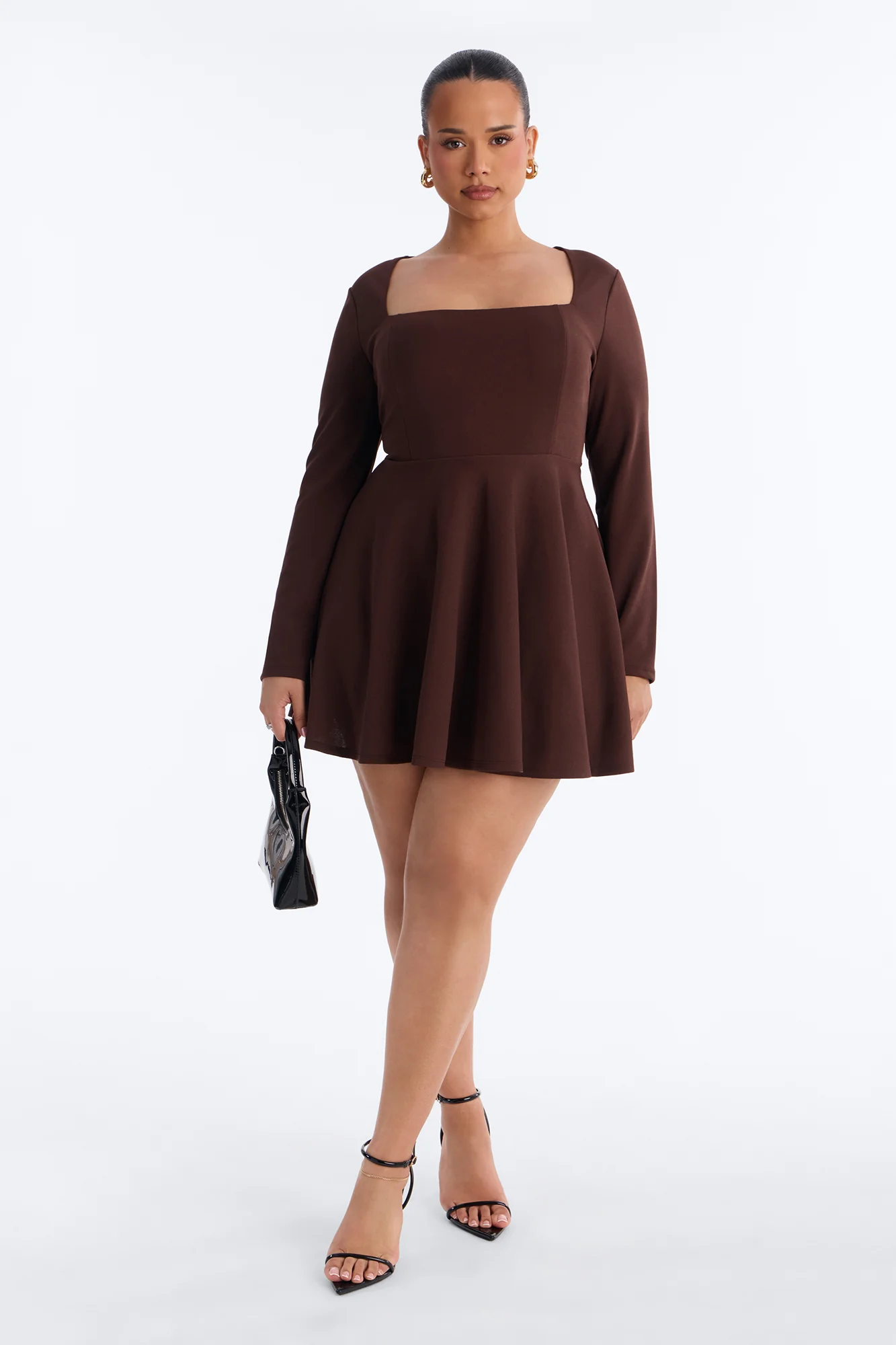 Alena Long Sleeve Mini Dress - Chocolate - Image 5
