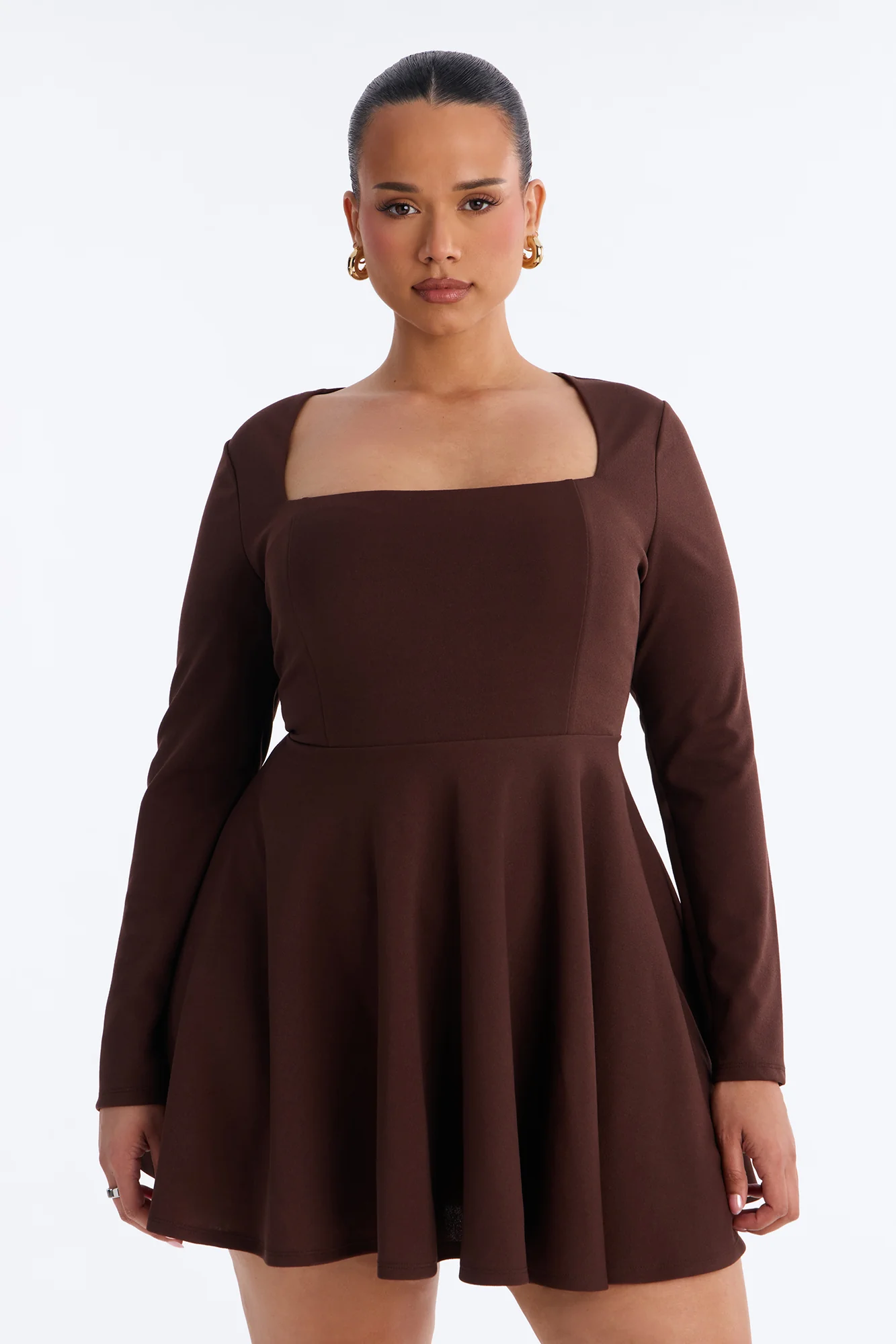 Alena Long Sleeve Mini Dress - Chocolate - Image 6