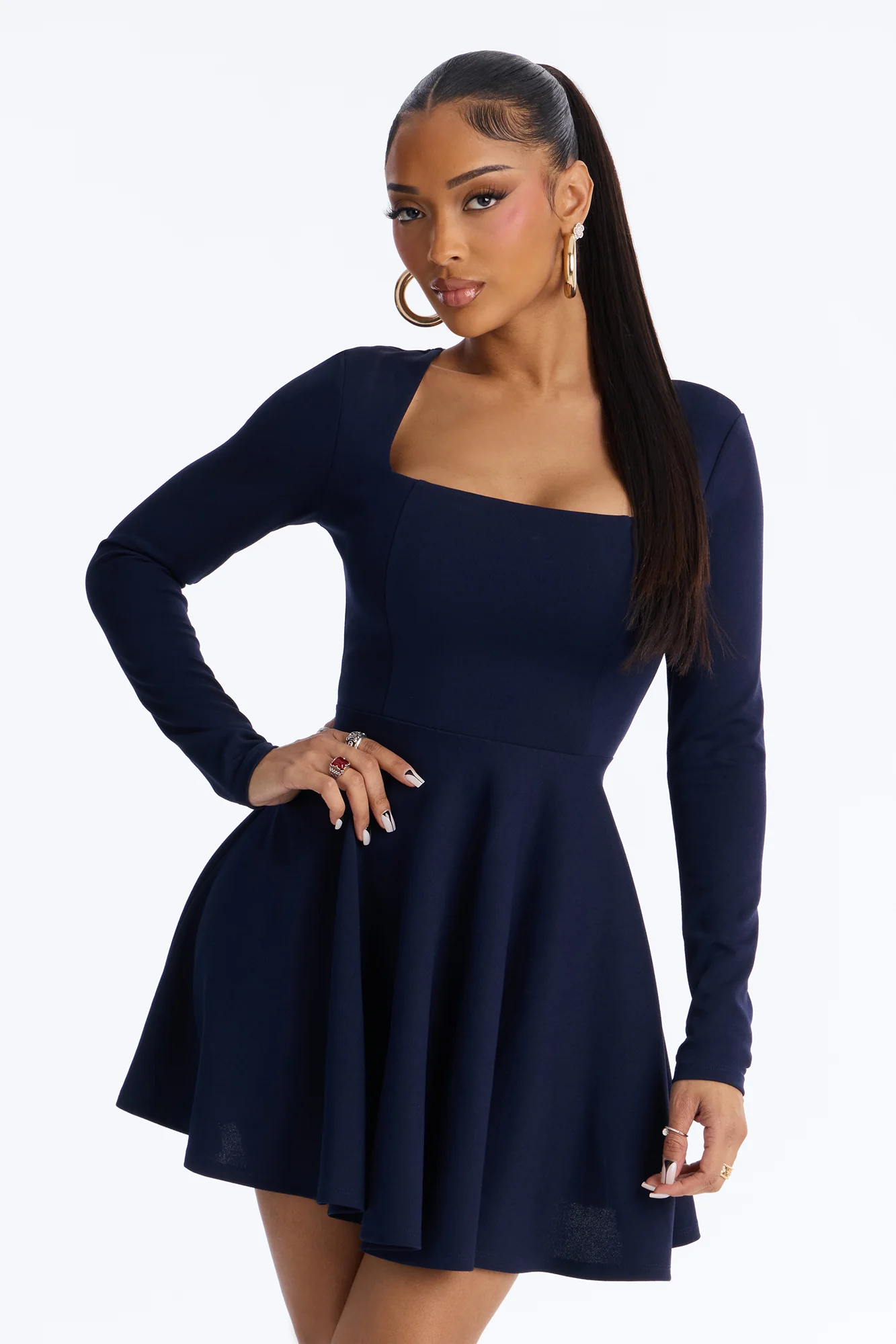 Alena Long Sleeve Mini Dress - Navy