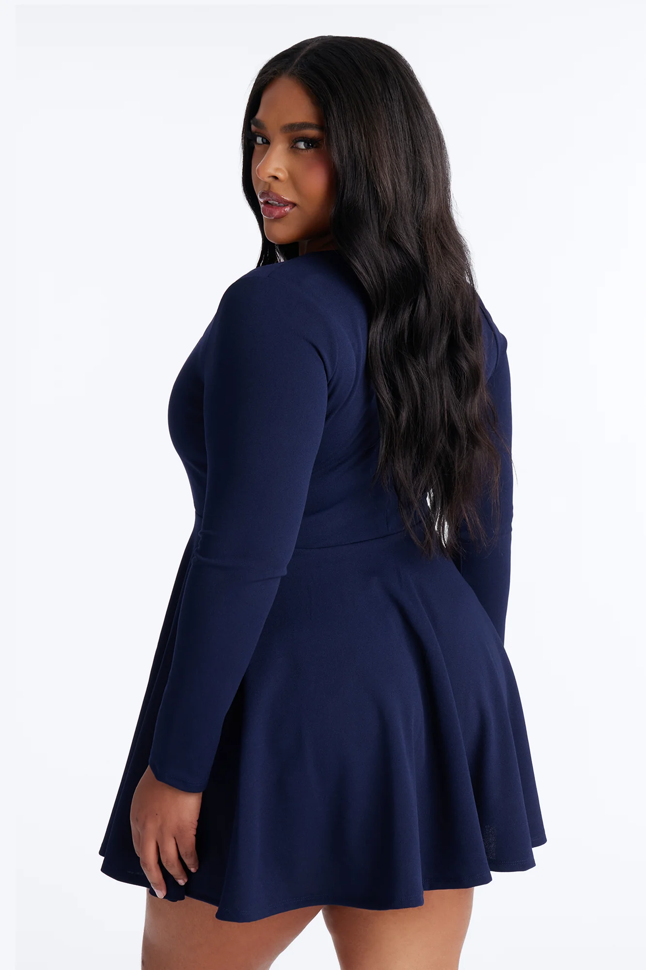 Alena Long Sleeve Mini Dress - Navy - Image 6