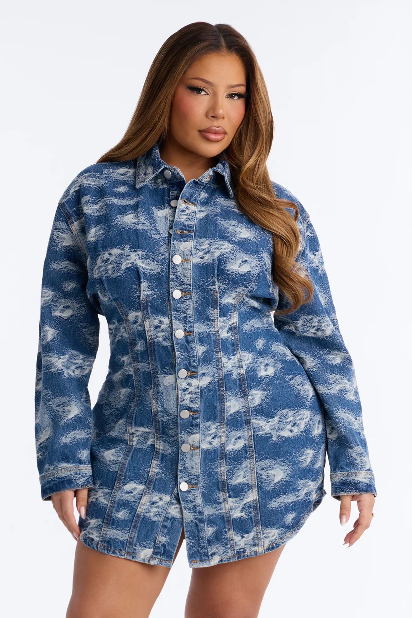 Alessandra Abstract Denim Mini Dress - Medium Wash - Image 6