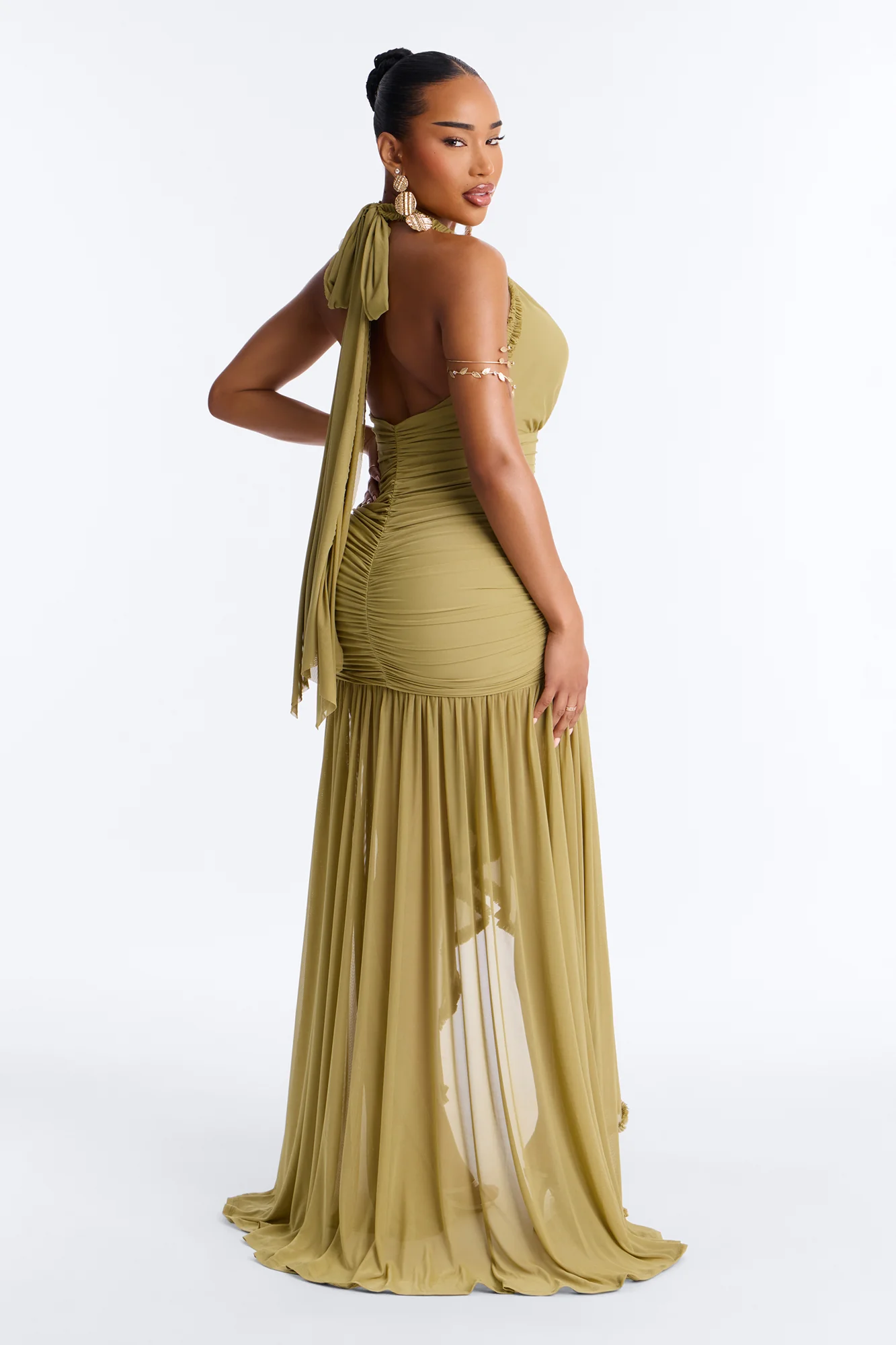 Alessandra Ruched Ruffle Gown - Sage - Image 4