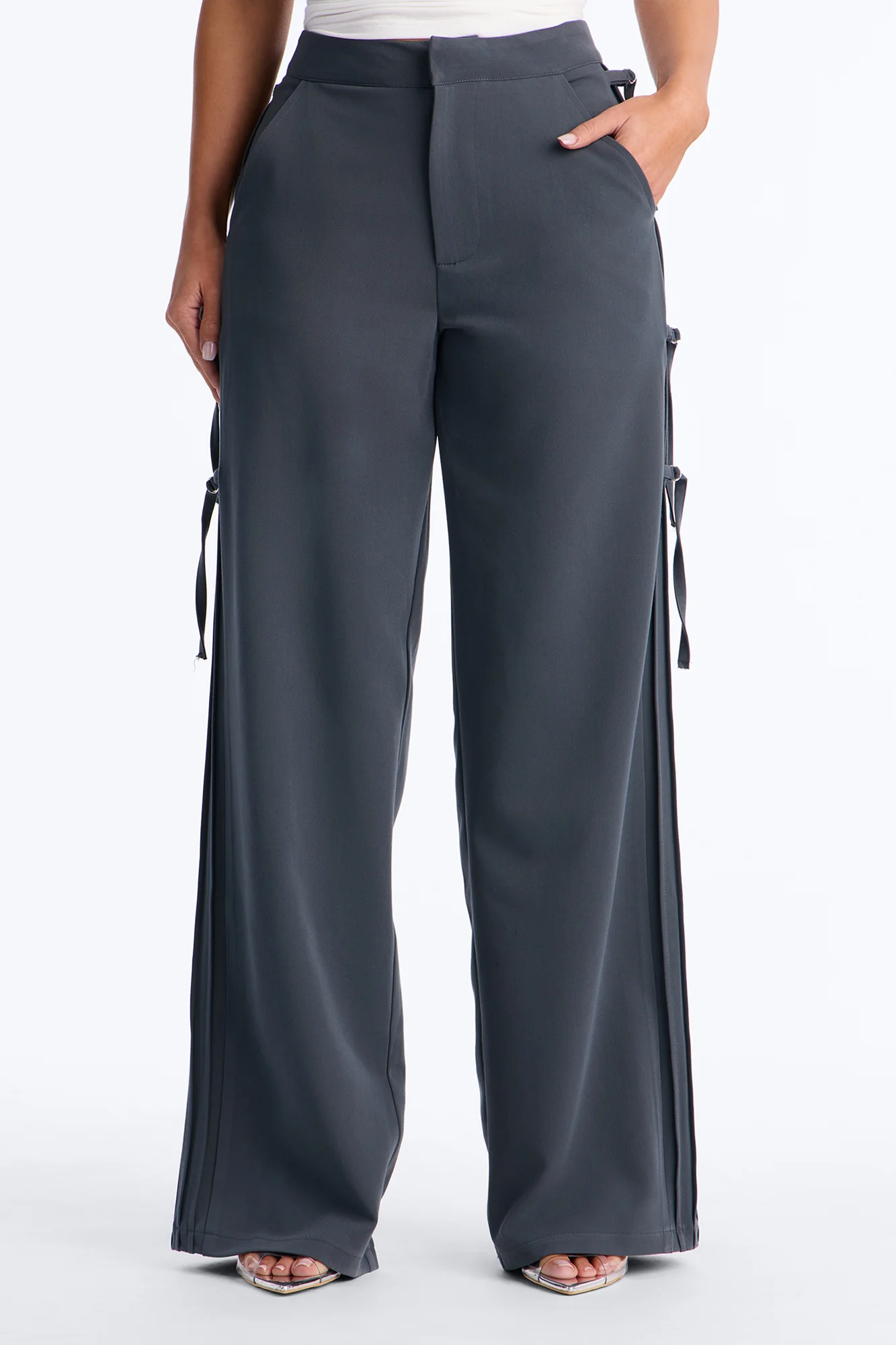 Alessandra Trouser Side Tab Detail Pant 33″ - Charcoal - Image 2
