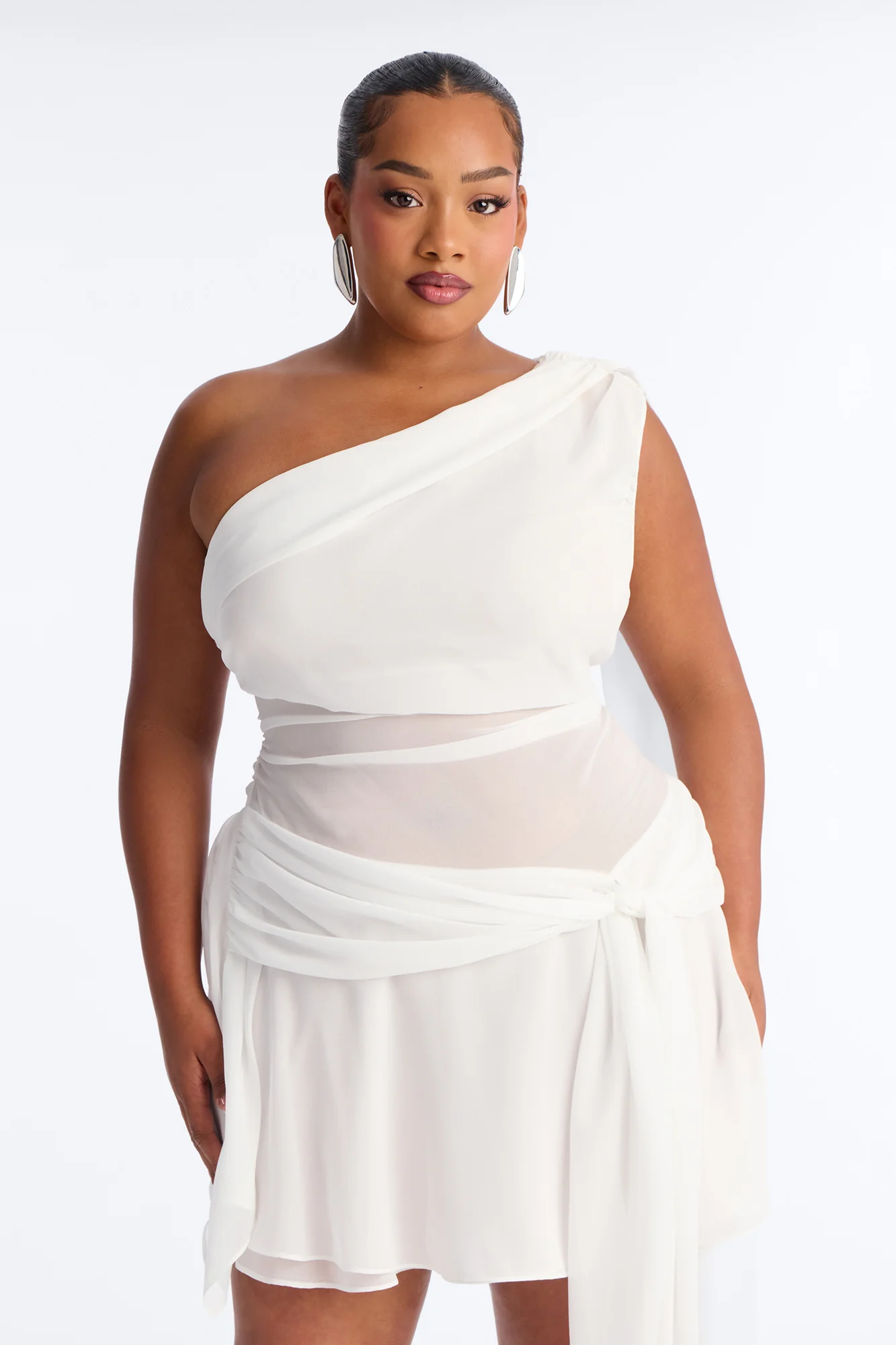 Alessia Draped Chiffon Mini Dress - White - Image 5