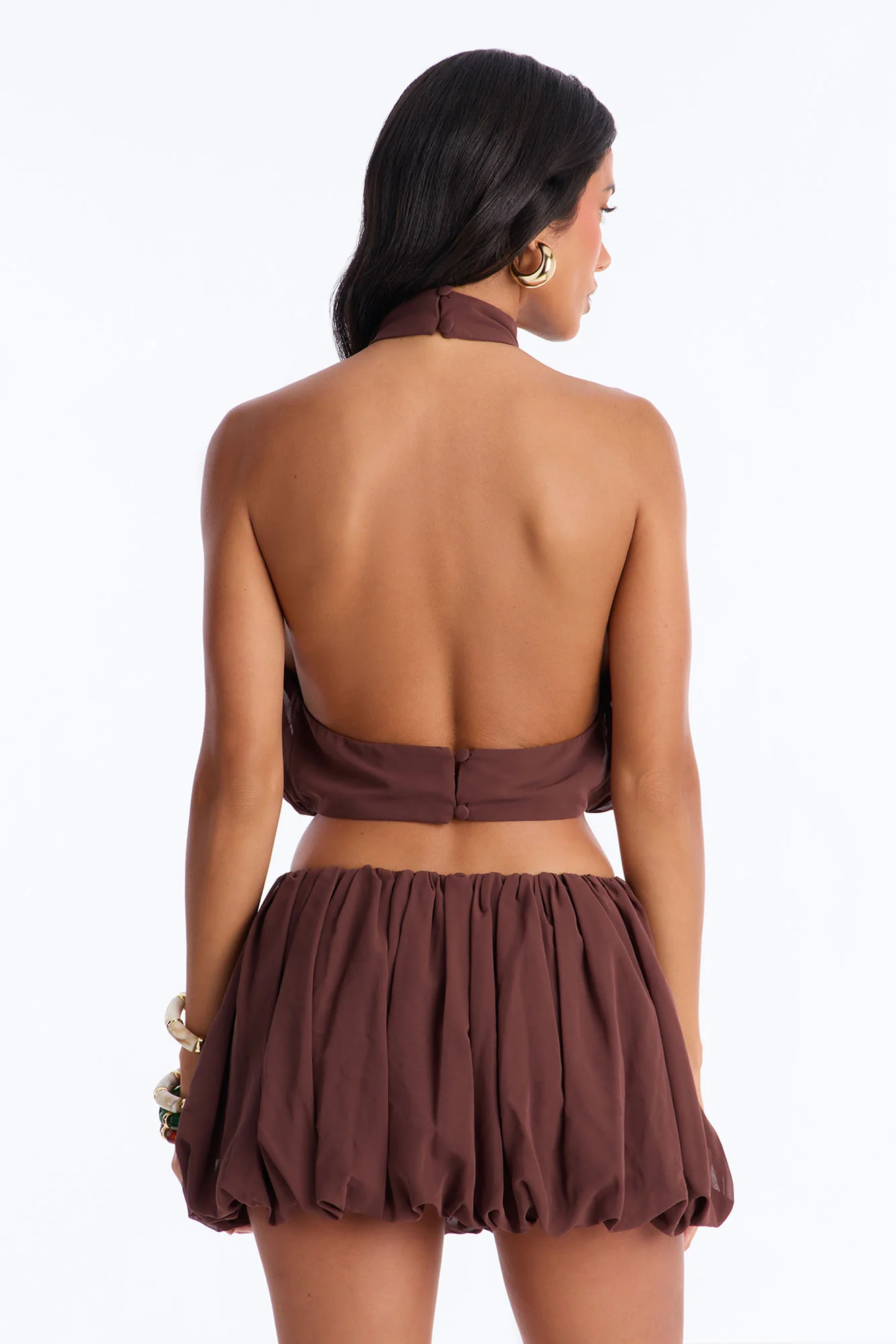 Alessia Halter Bubble Mini Skirt Set - Brown - Image 4