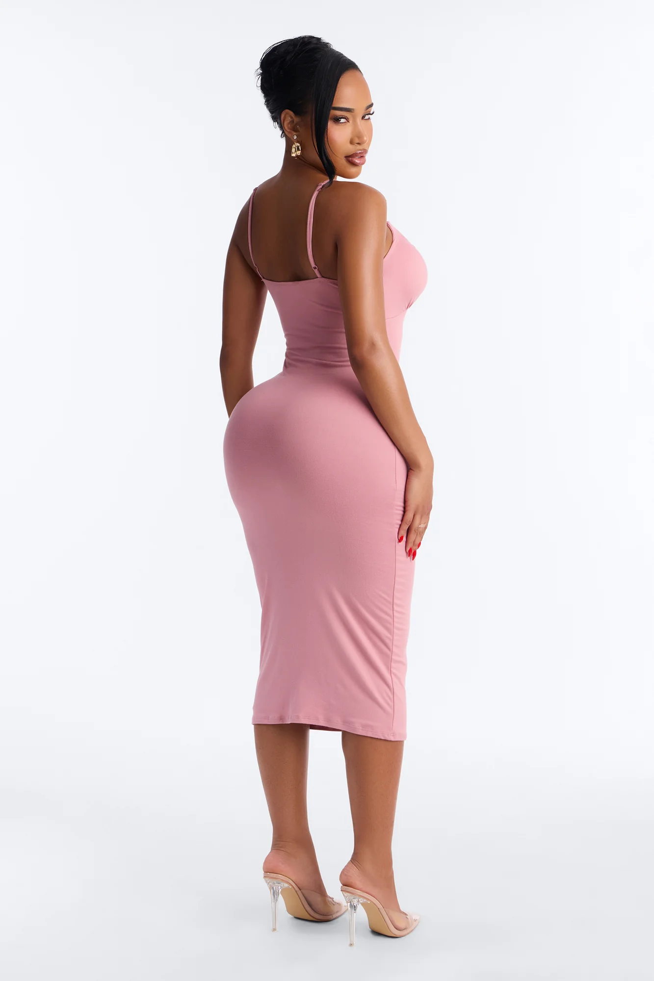 Alessia Ruched Midi Dress - Pink - Image 4
