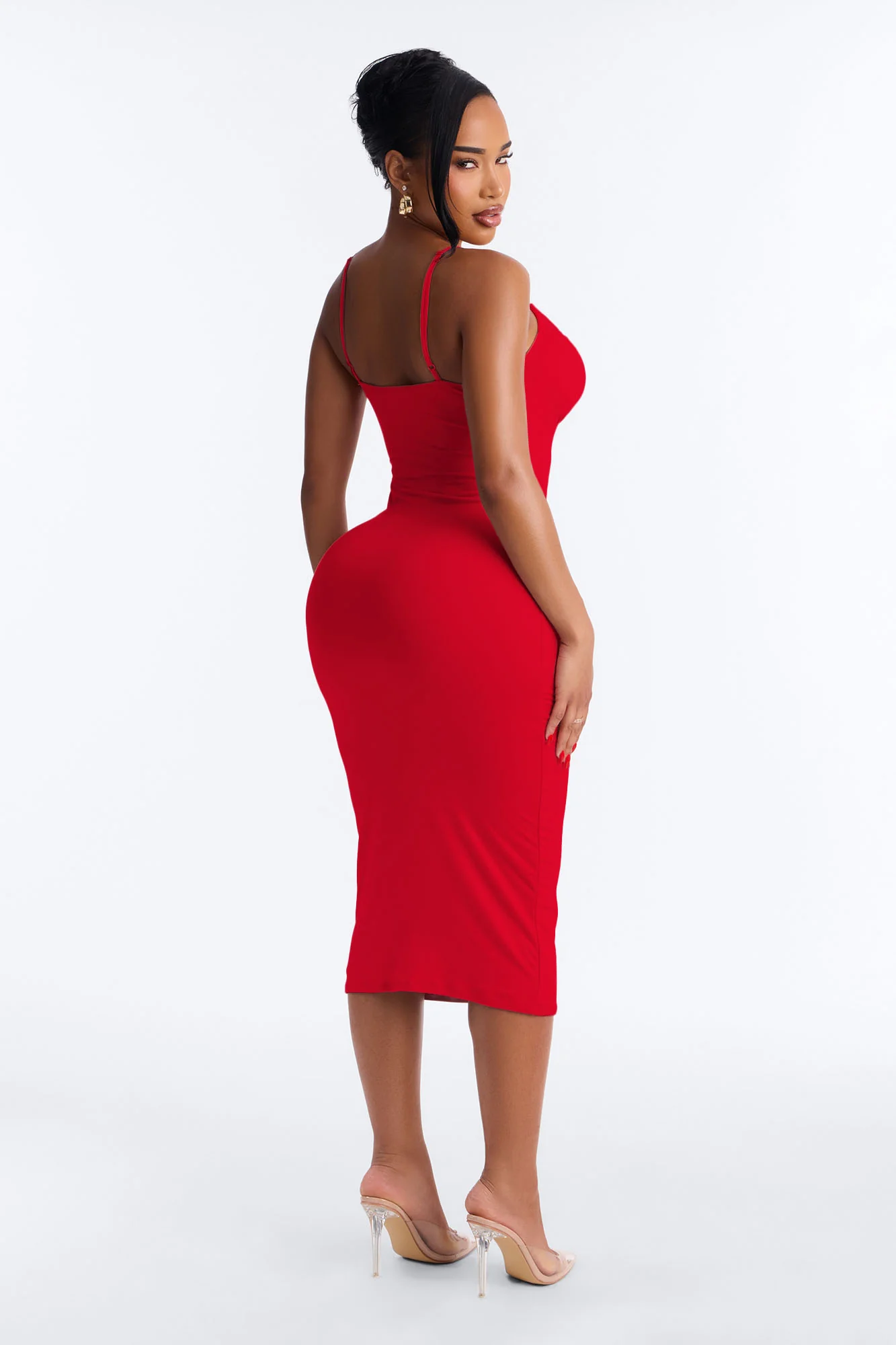 Alessia Ruched Midi Dress - Red - Image 4