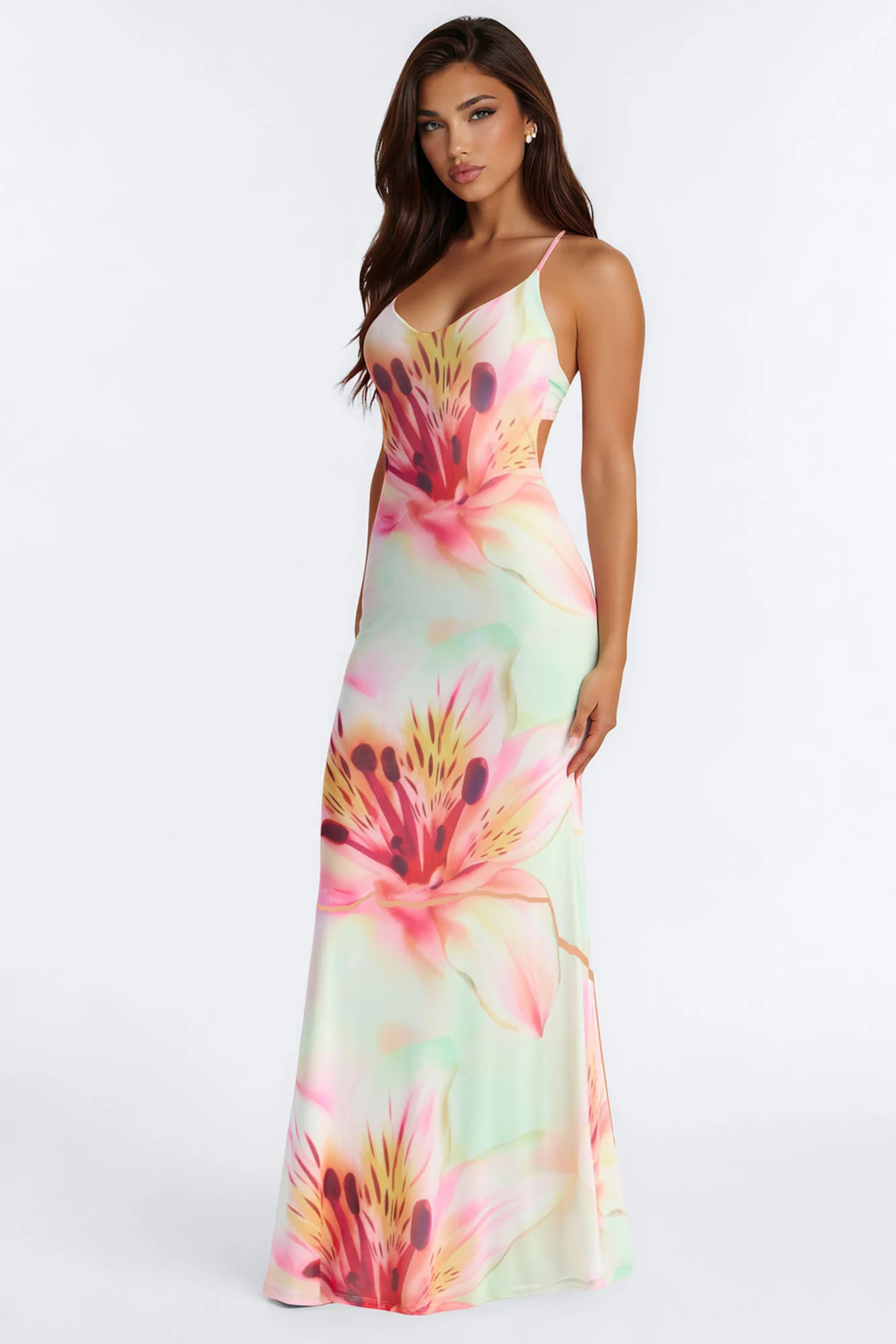 Alexandria Floral Mesh Maxi Dress - Aqua/Combo