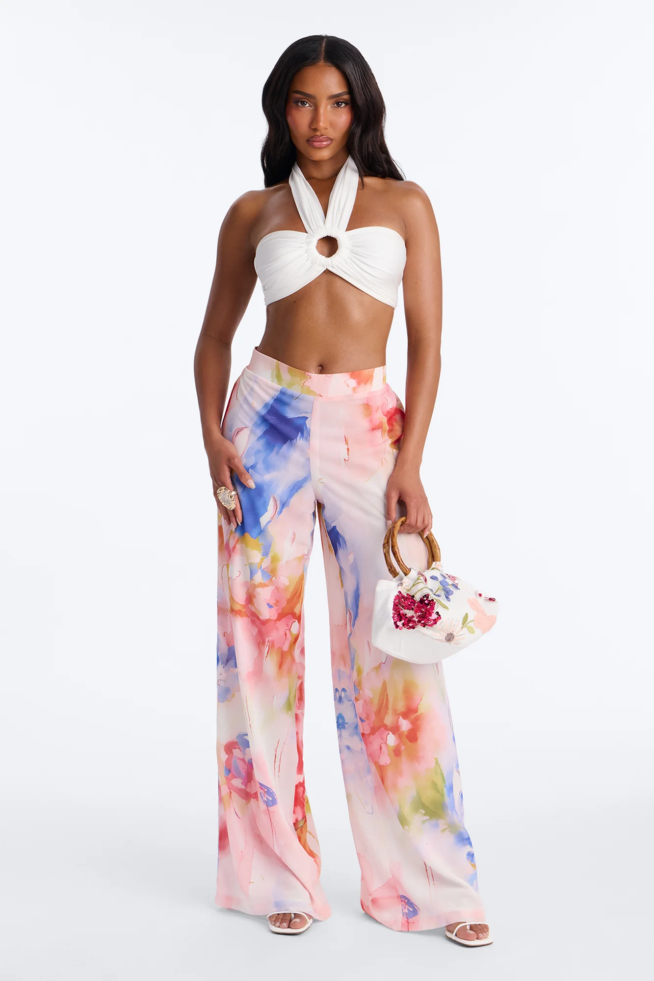Alexandria High Rise Chiffon Wide Leg Pant - Multi Color
