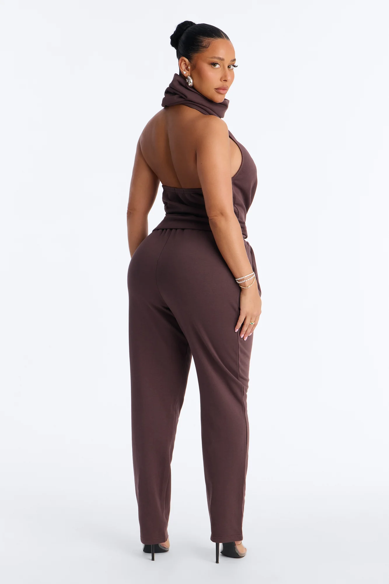Alexia Backless Halter Jogger Set - Chocolate - Image 4