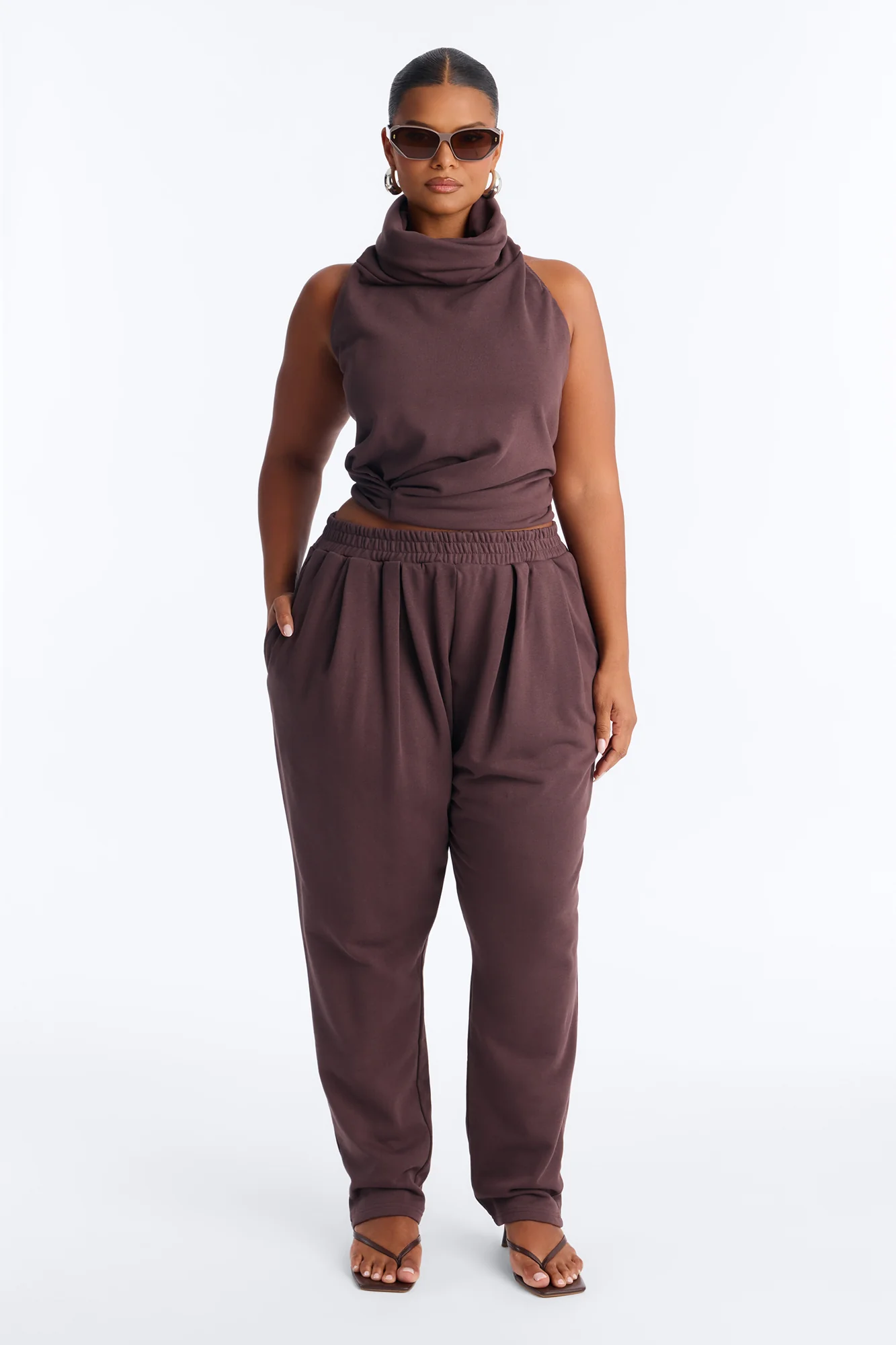 Alexia Backless Halter Jogger Set - Chocolate - Image 5