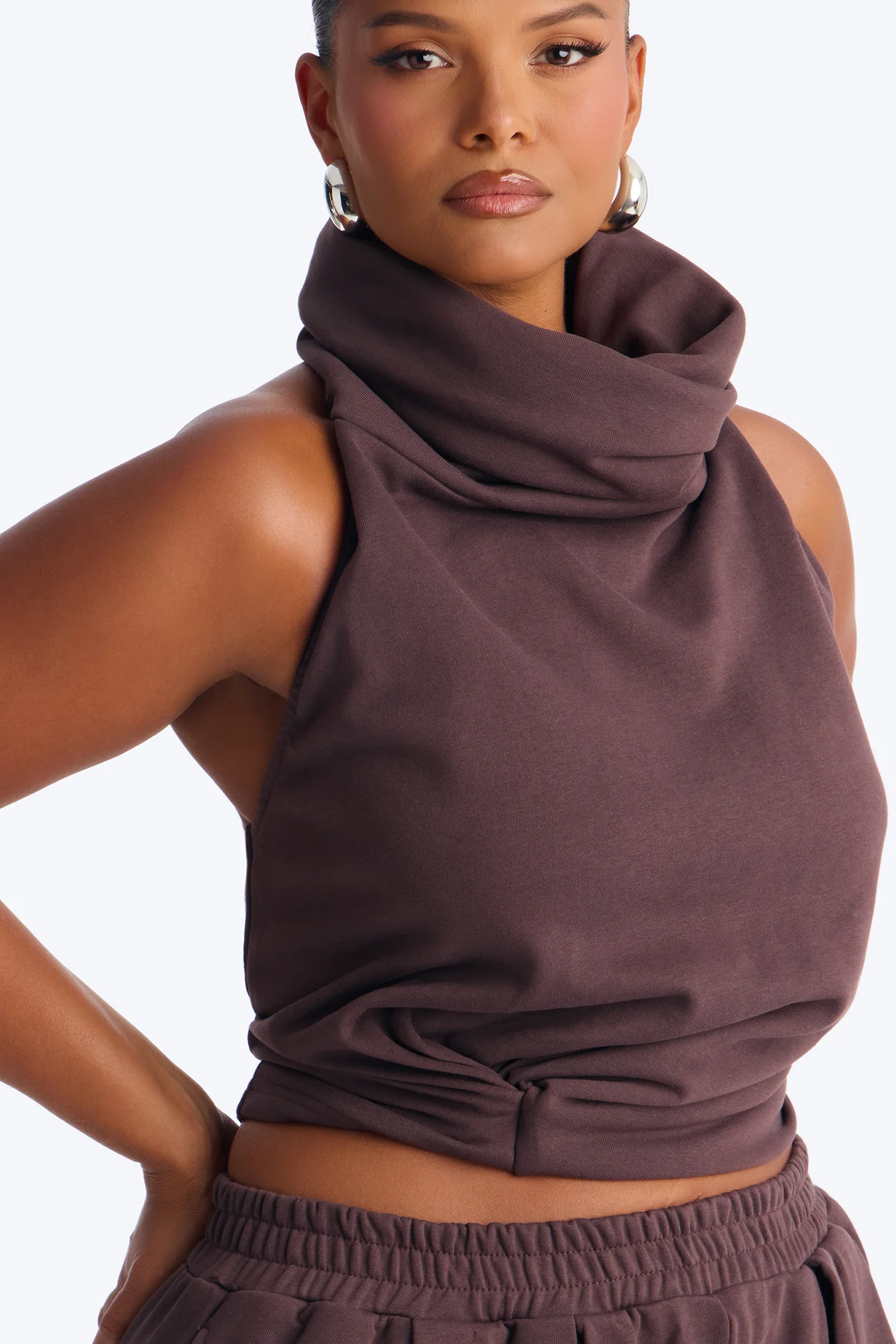 Alexia Backless Halter Jogger Set - Chocolate - Image 7