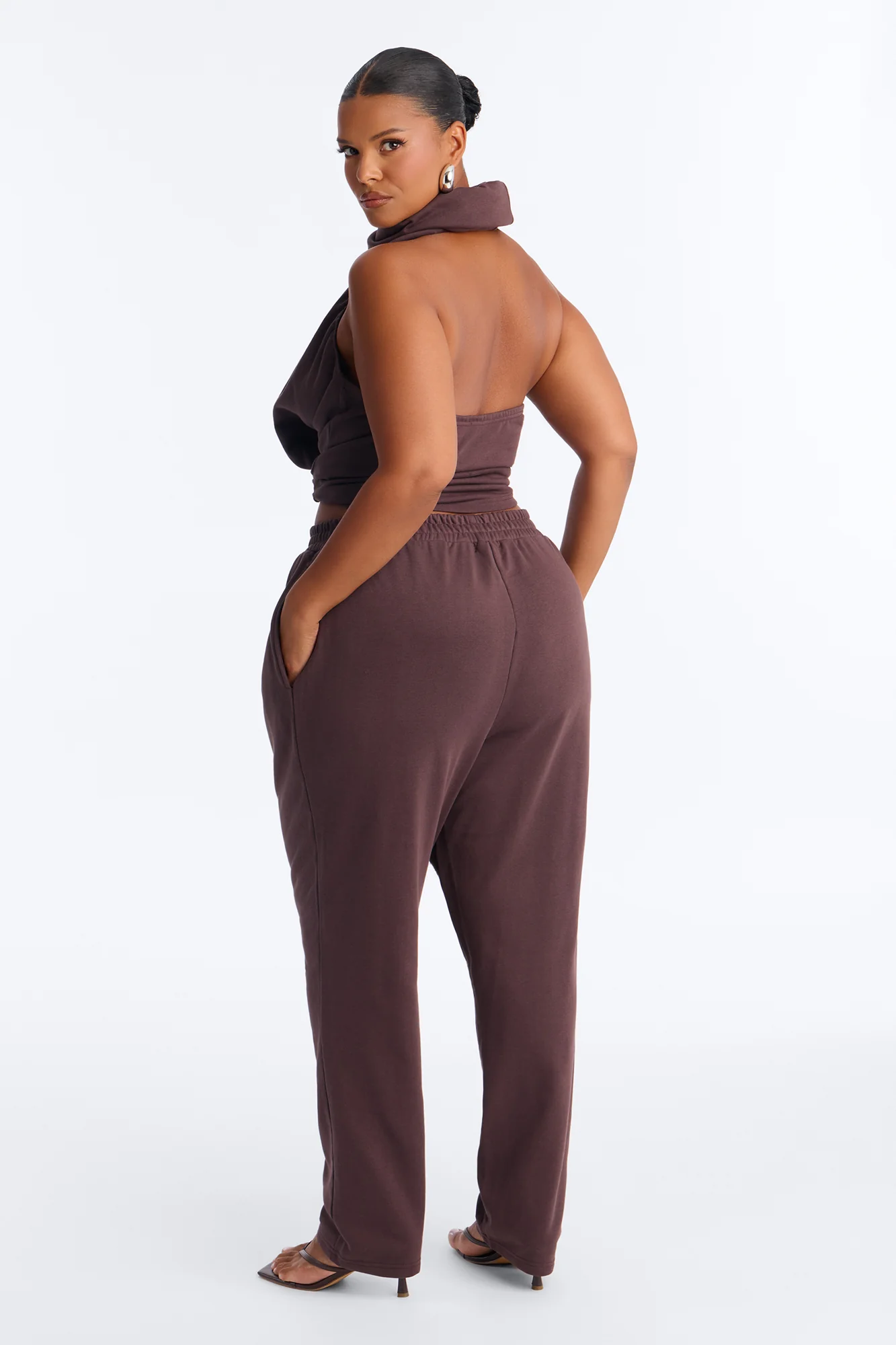 Alexia Backless Halter Jogger Set - Chocolate - Image 8