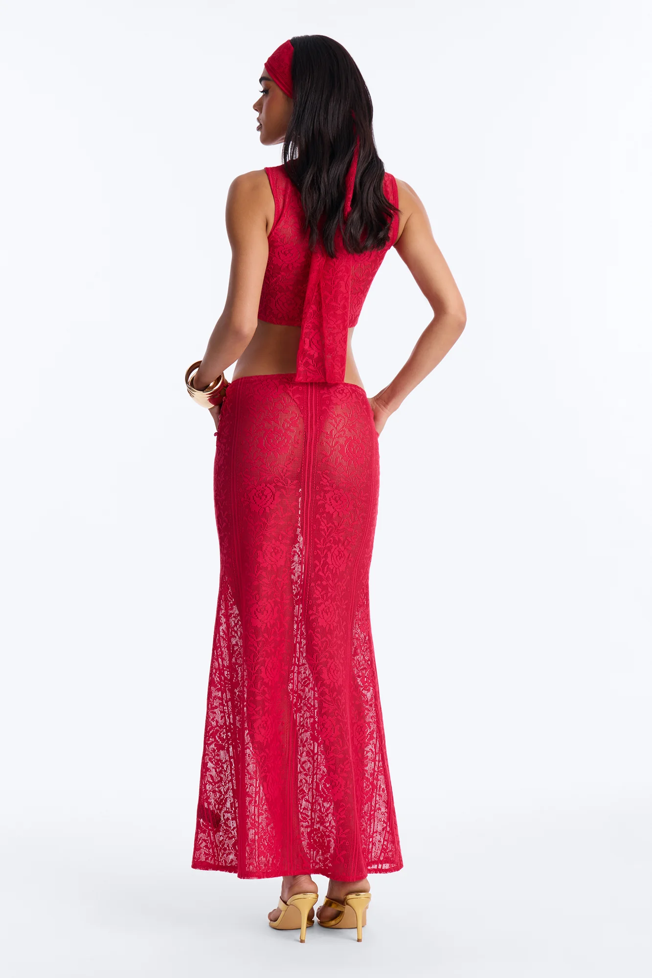 Alexis 3 Piece Lace Maxi Skirt Set - Red - Image 7