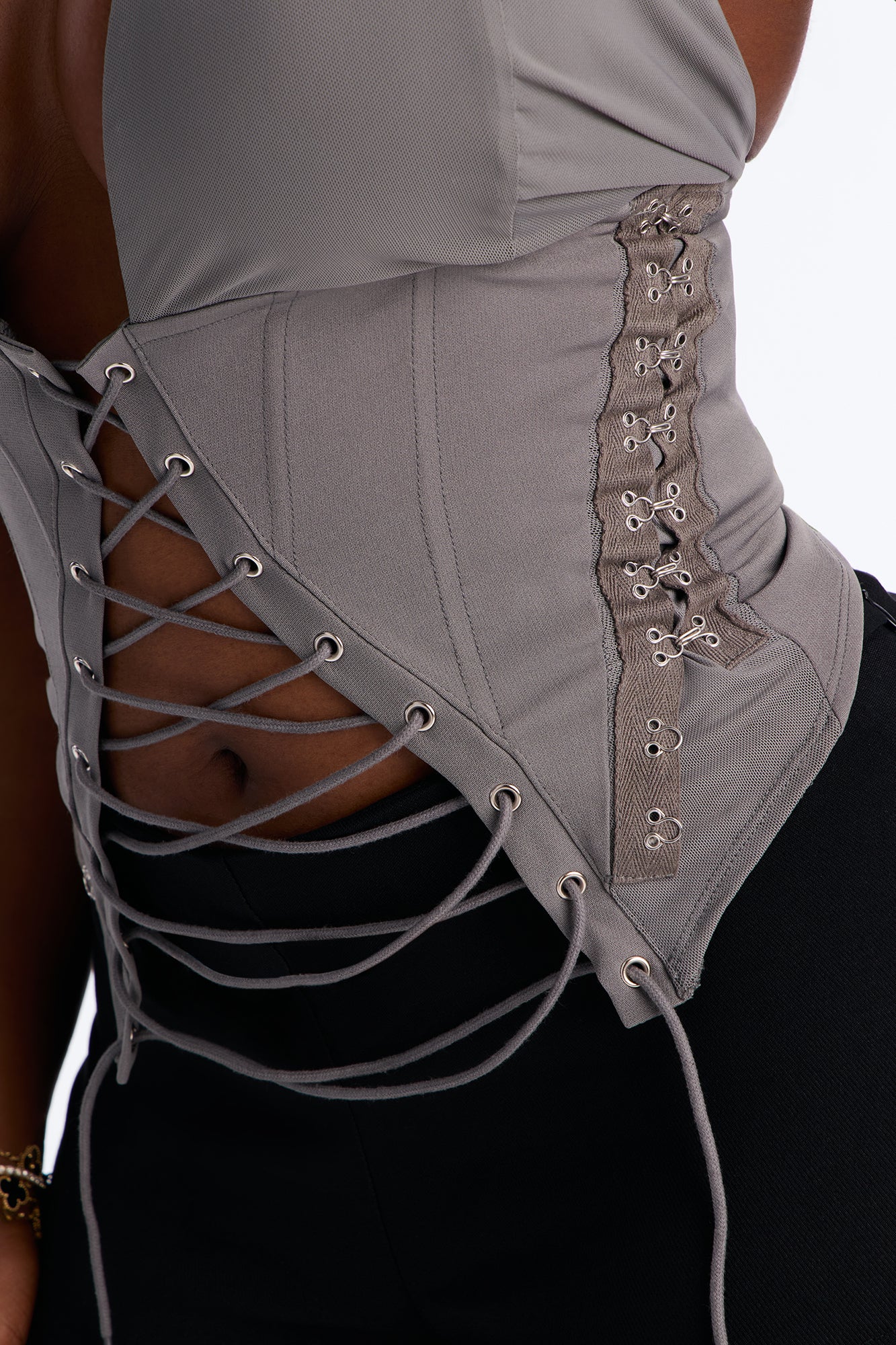 Alexis Lace Up Halter Top - Charcoal - Image 7