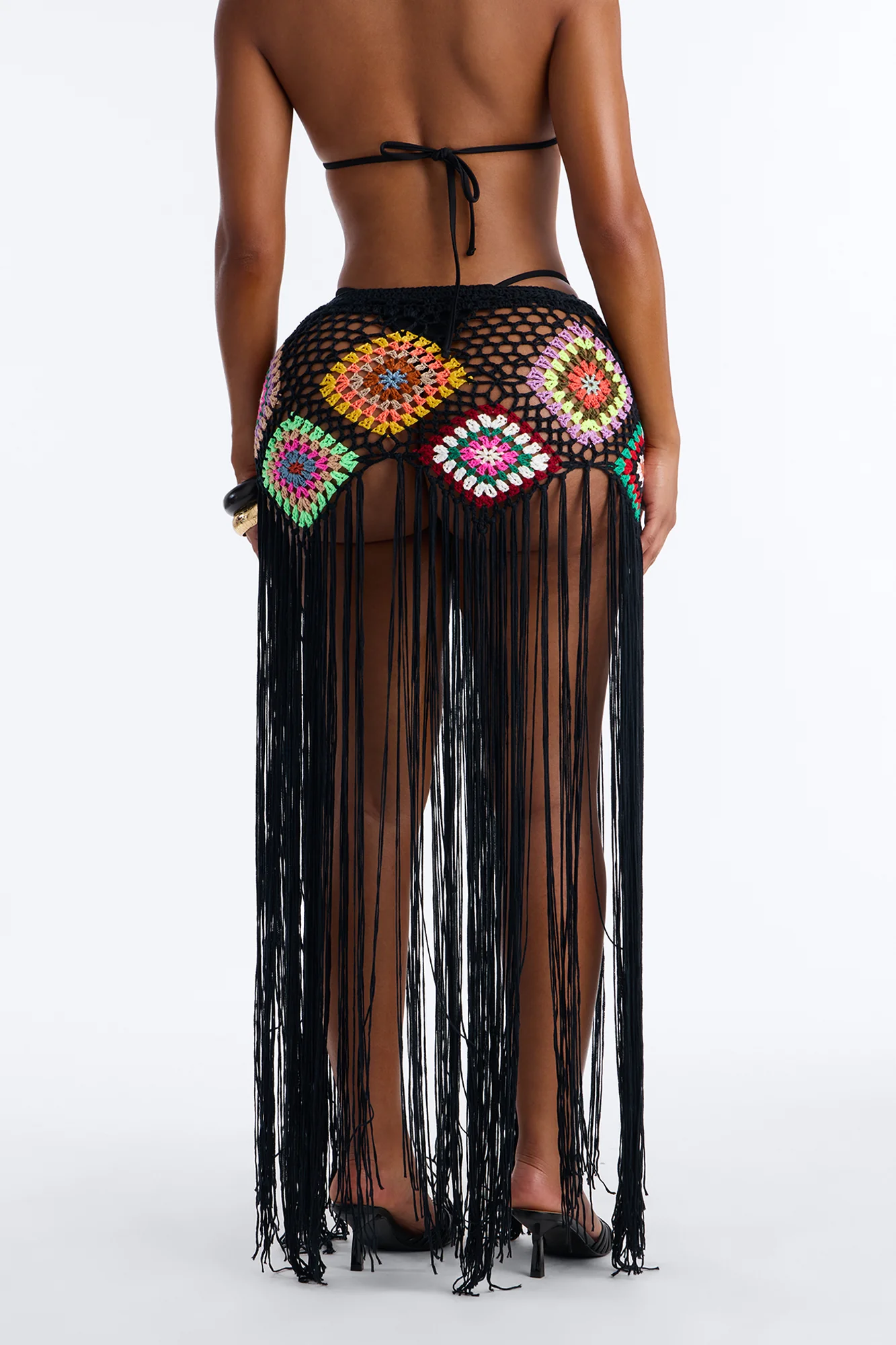 Aliana Crochet Fringe Cover Up Skirt - Black/combo - Image 4