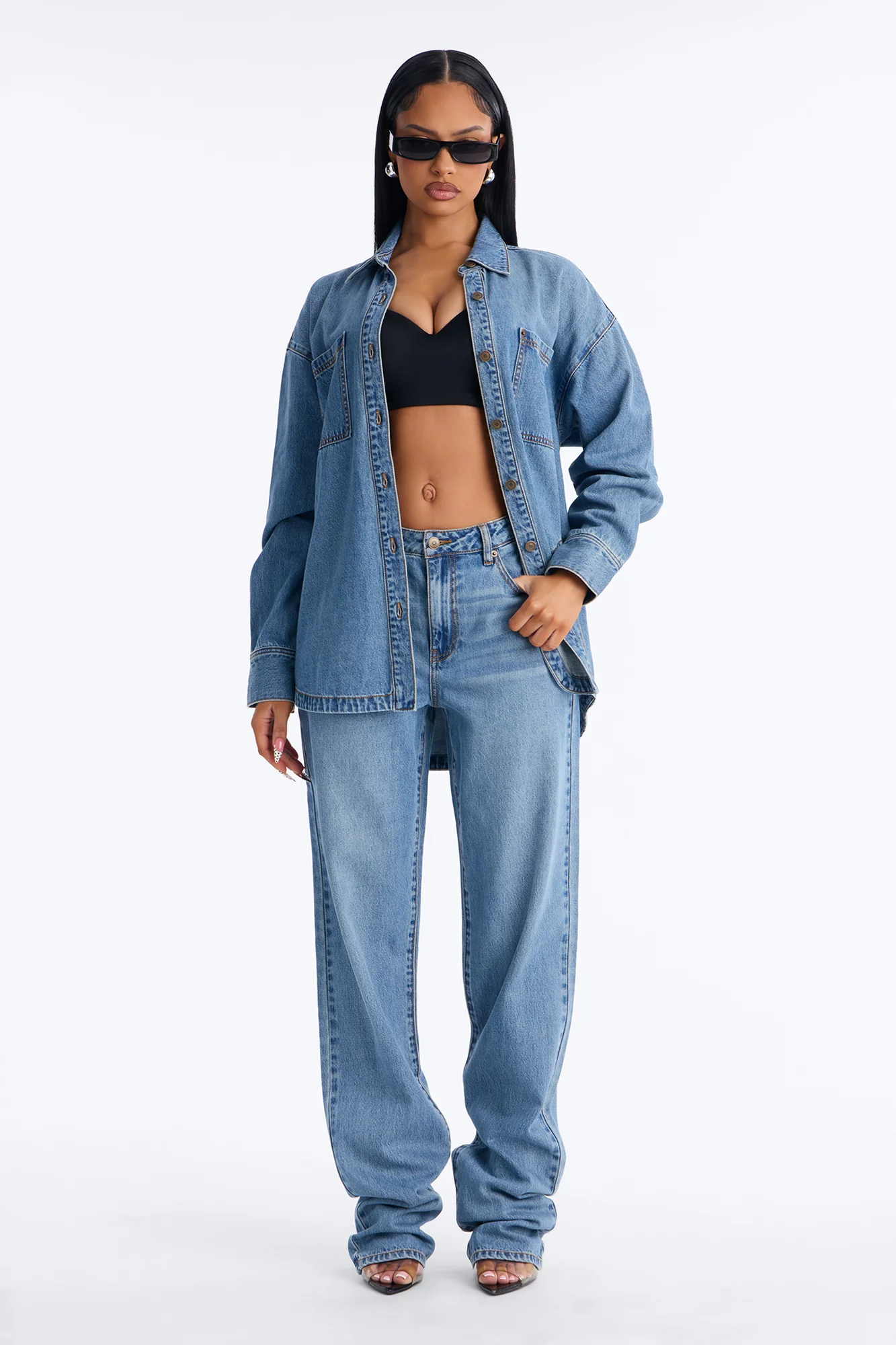 Alicante Drapey Denim Shacket - Medium Wash - Image 2