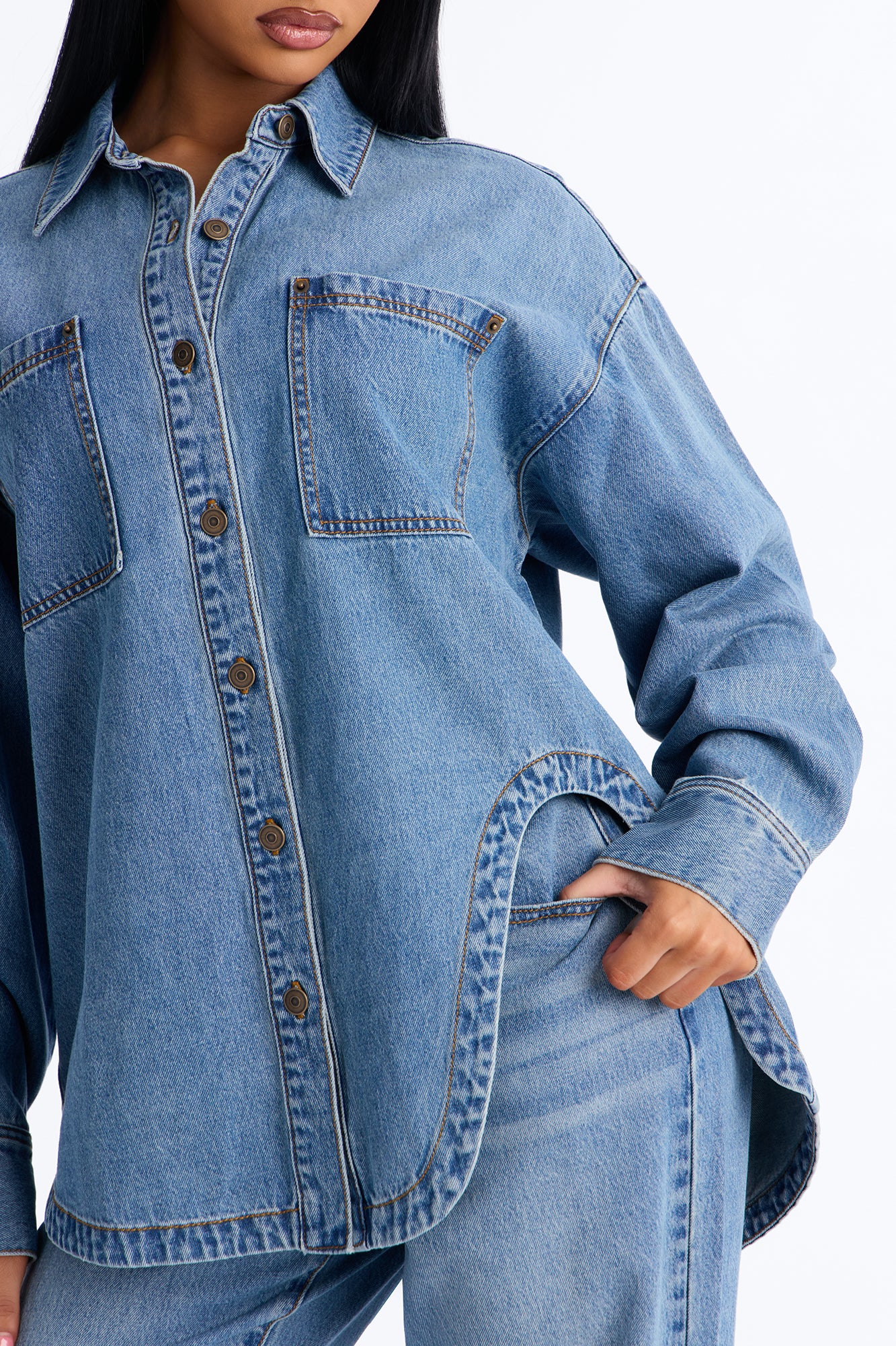 Alicante Drapey Denim Shacket - Medium Wash - Image 3