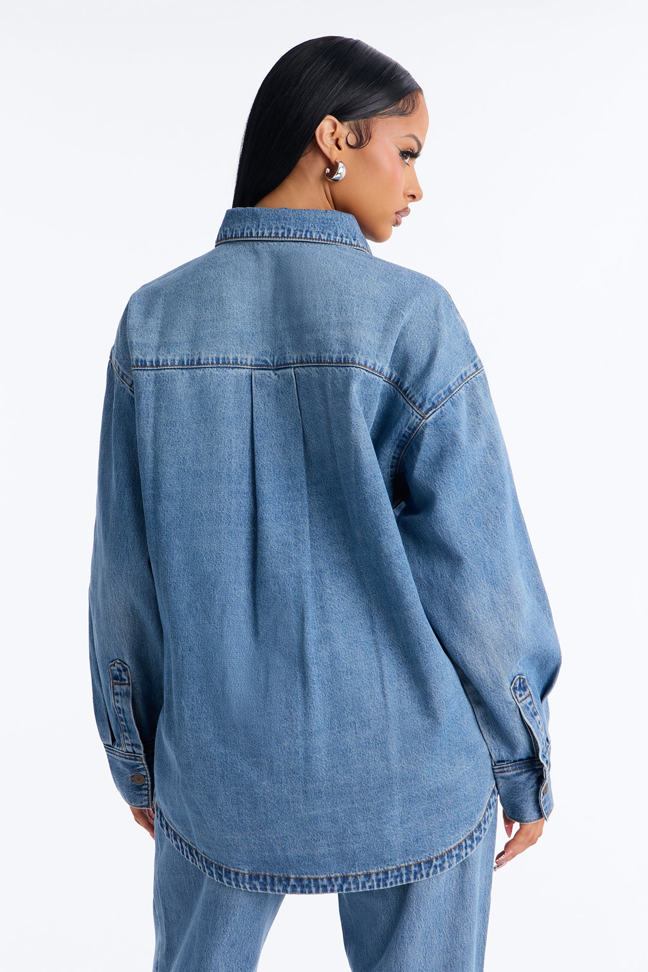 Alicante Drapey Denim Shacket - Medium Wash - Image 4