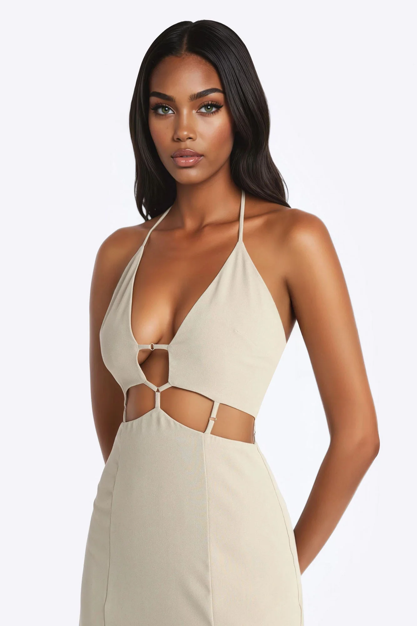 Alice Cut Out Linen Midi Dress - Sage - Image 2