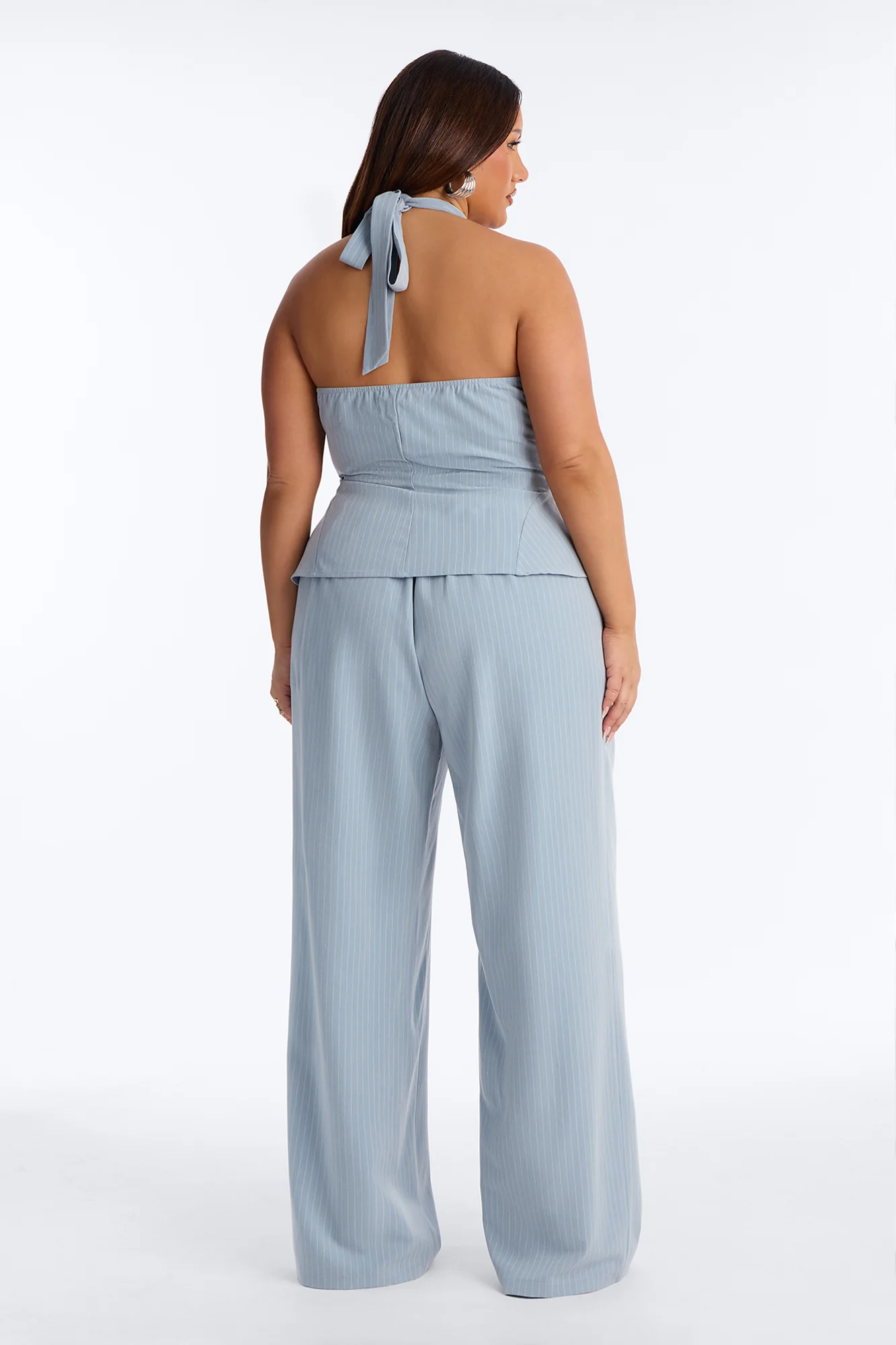 Alice Halter Pinstripe Pant Set - Light Blue - Image 4