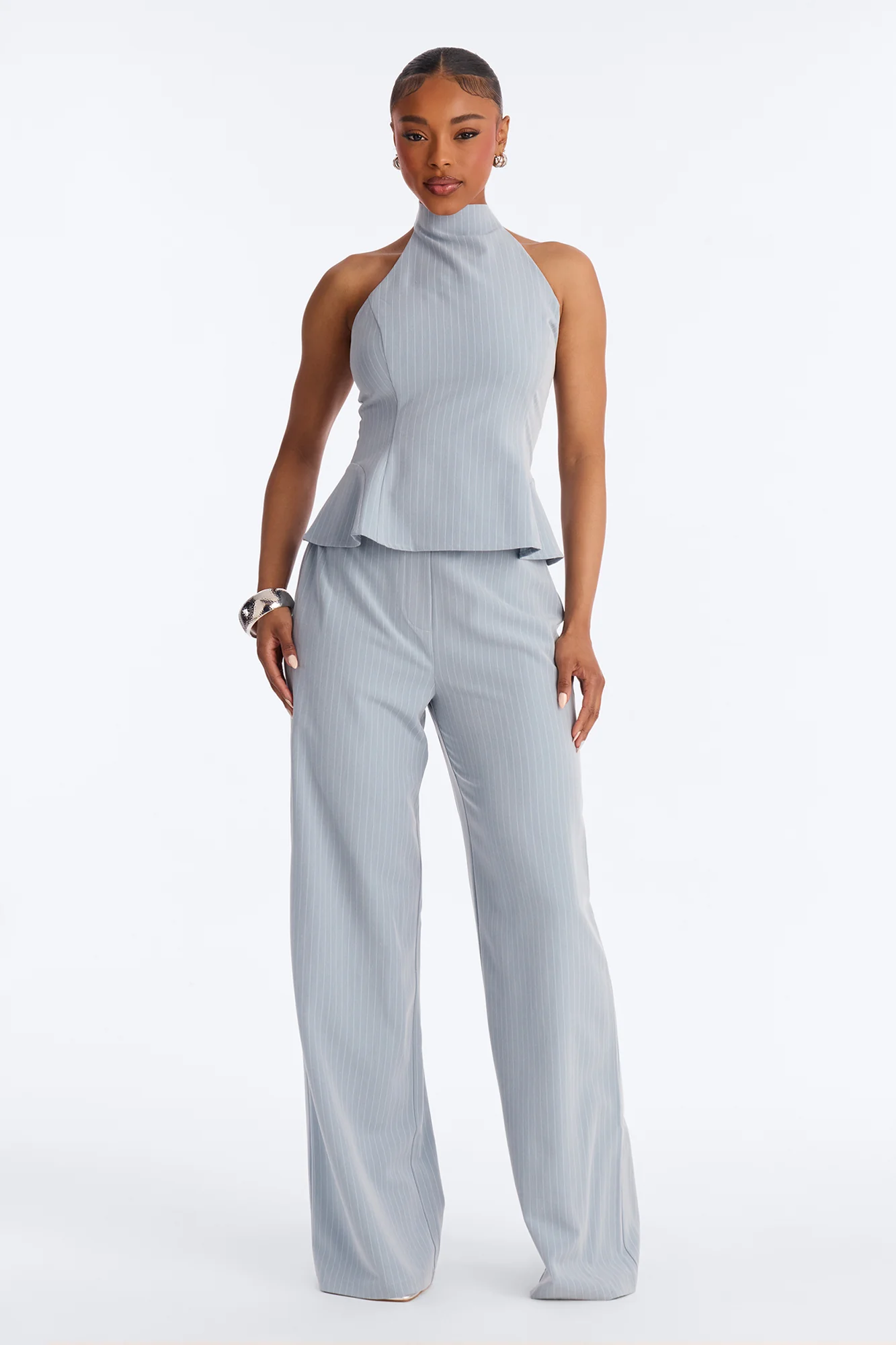 Alice Halter Pinstripe Pant Set - Light Blue - Image 5