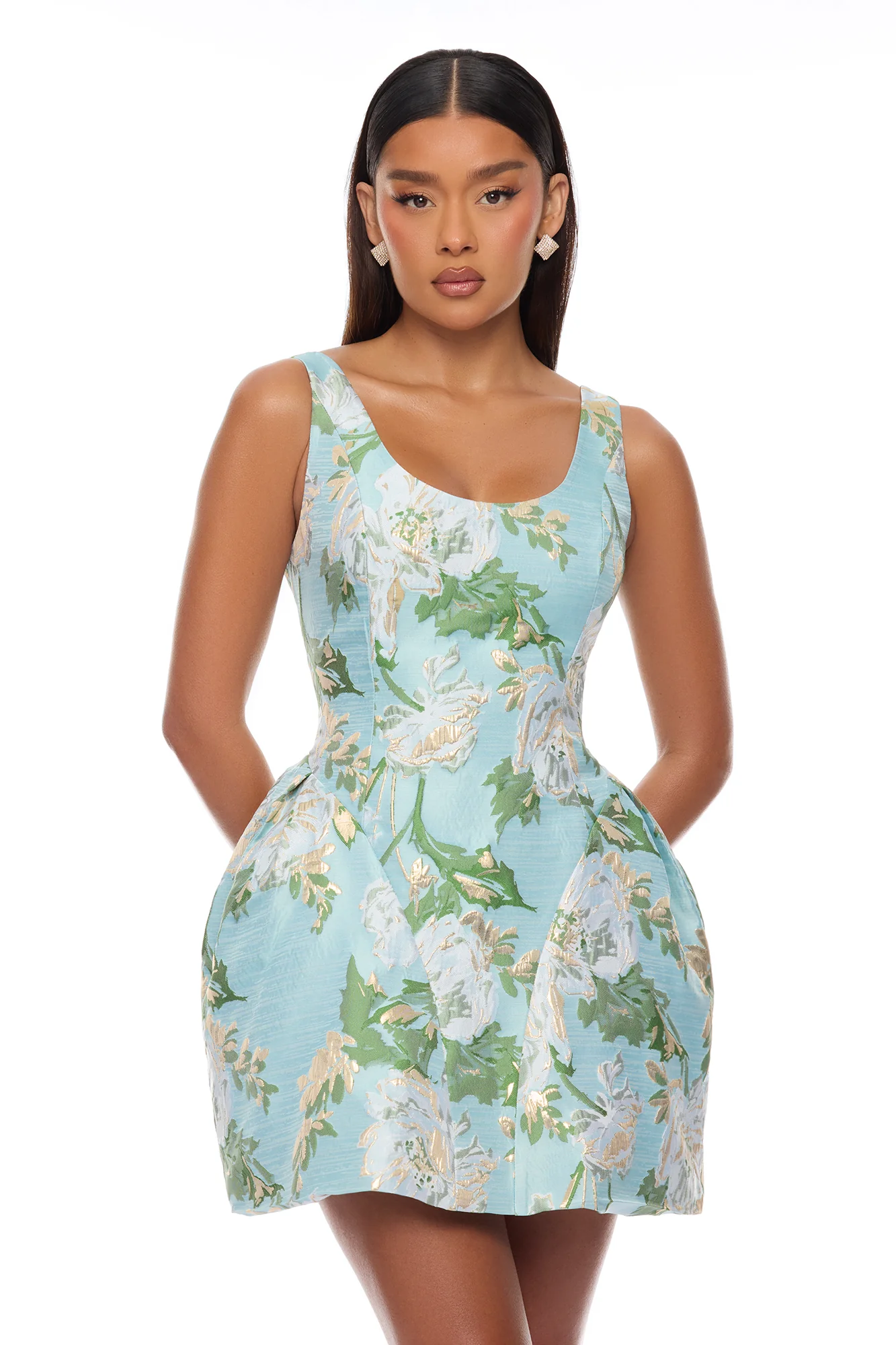 Alicia Drop Waist Jacquard Mini Dress - Blue/combo
