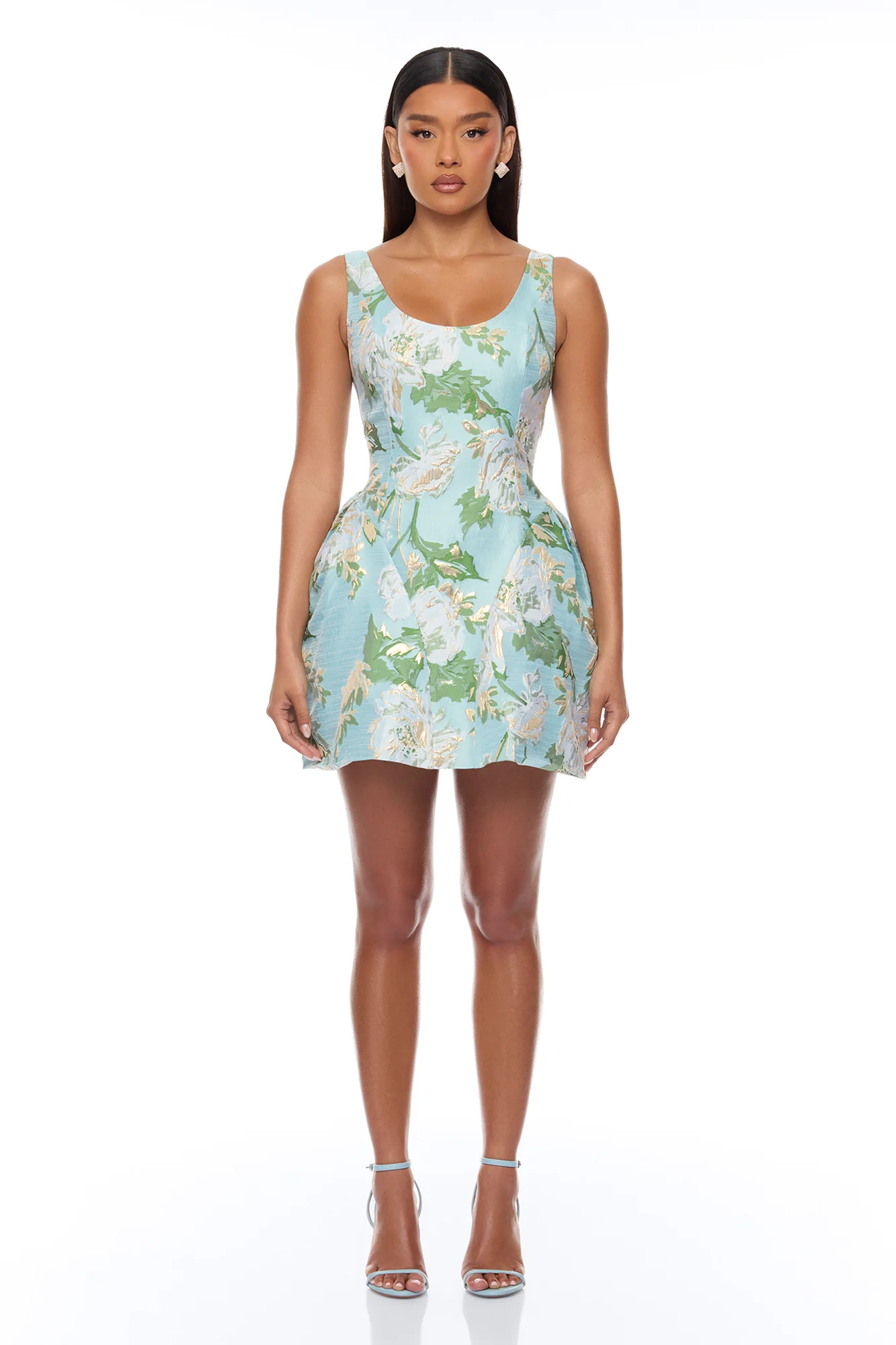 Alicia Drop Waist Jacquard Mini Dress - Blue/combo - Image 2
