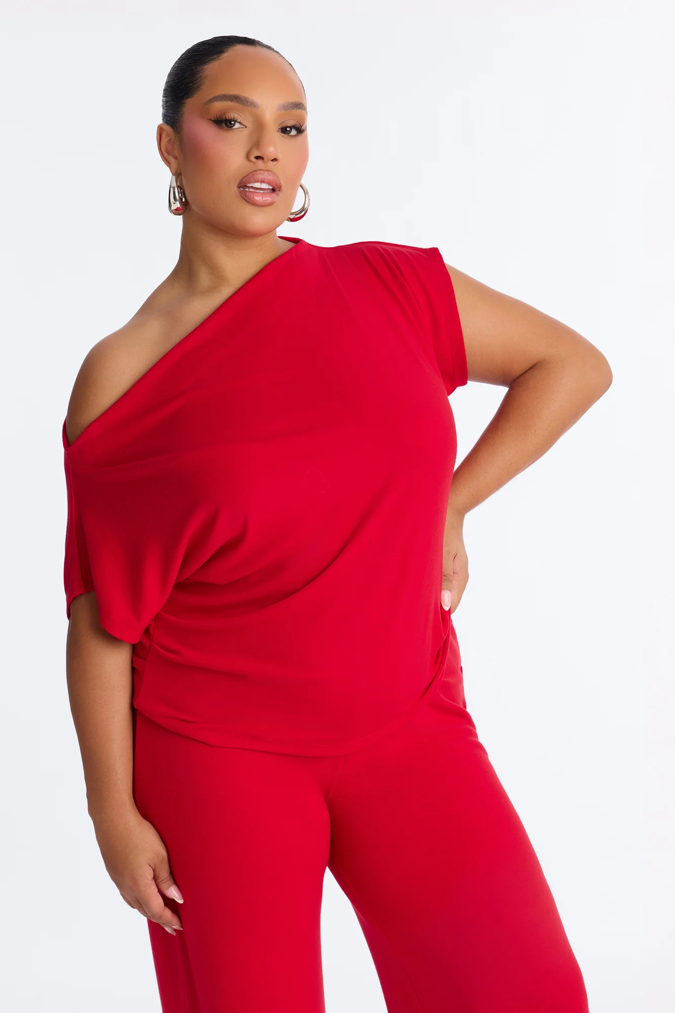 Alicia Off Shoulder Wide Leg Pant Set - Red - Image 6