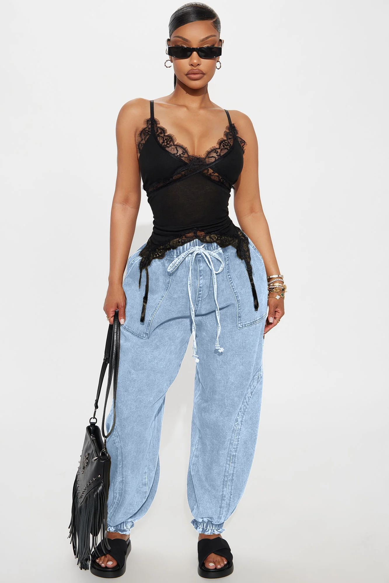 Alicia Washed Jogger Twill Pant - Medium Wash - Image 2