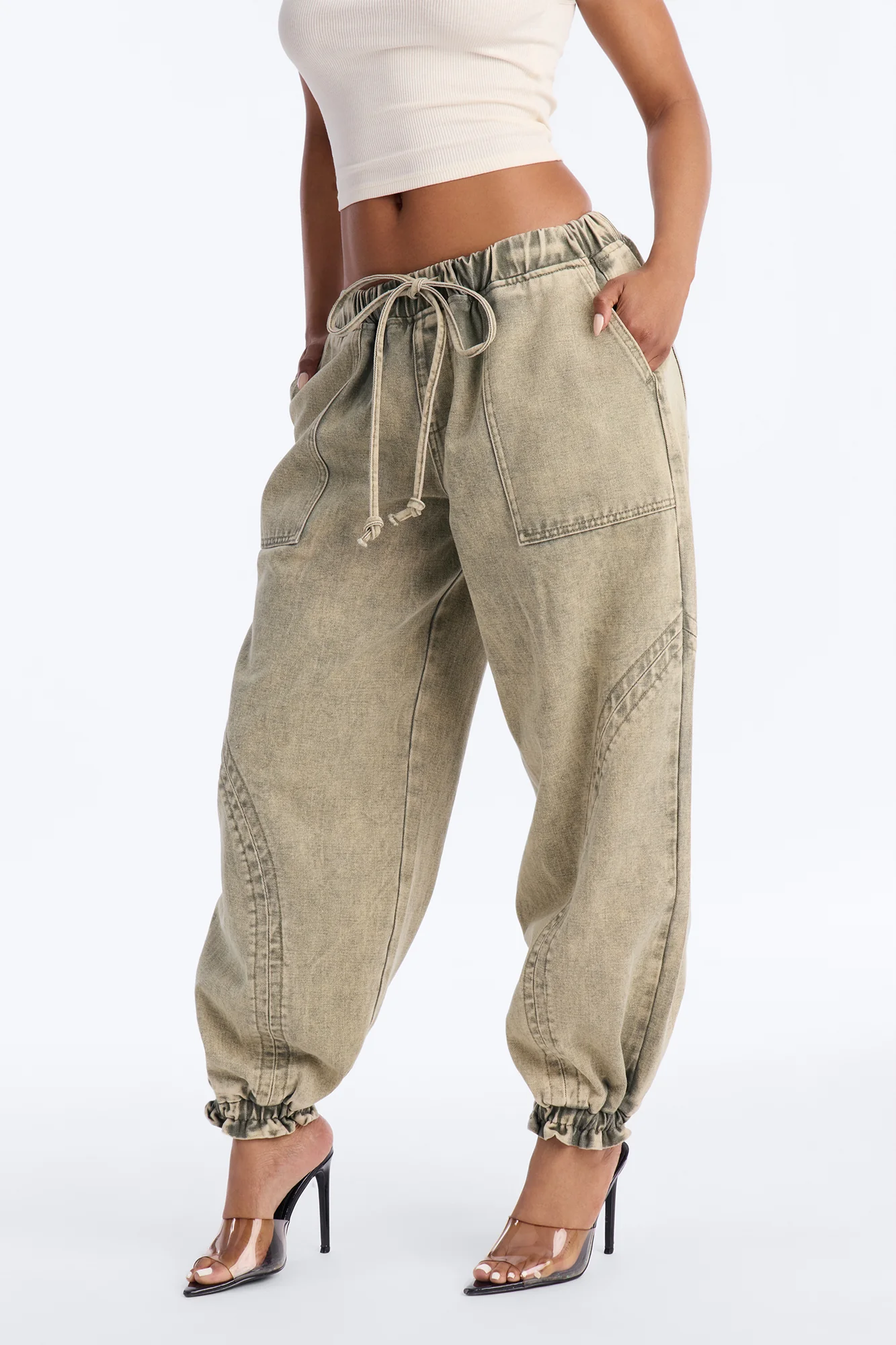 Alicia Washed Jogger Twill Pant - Sage - Image 2