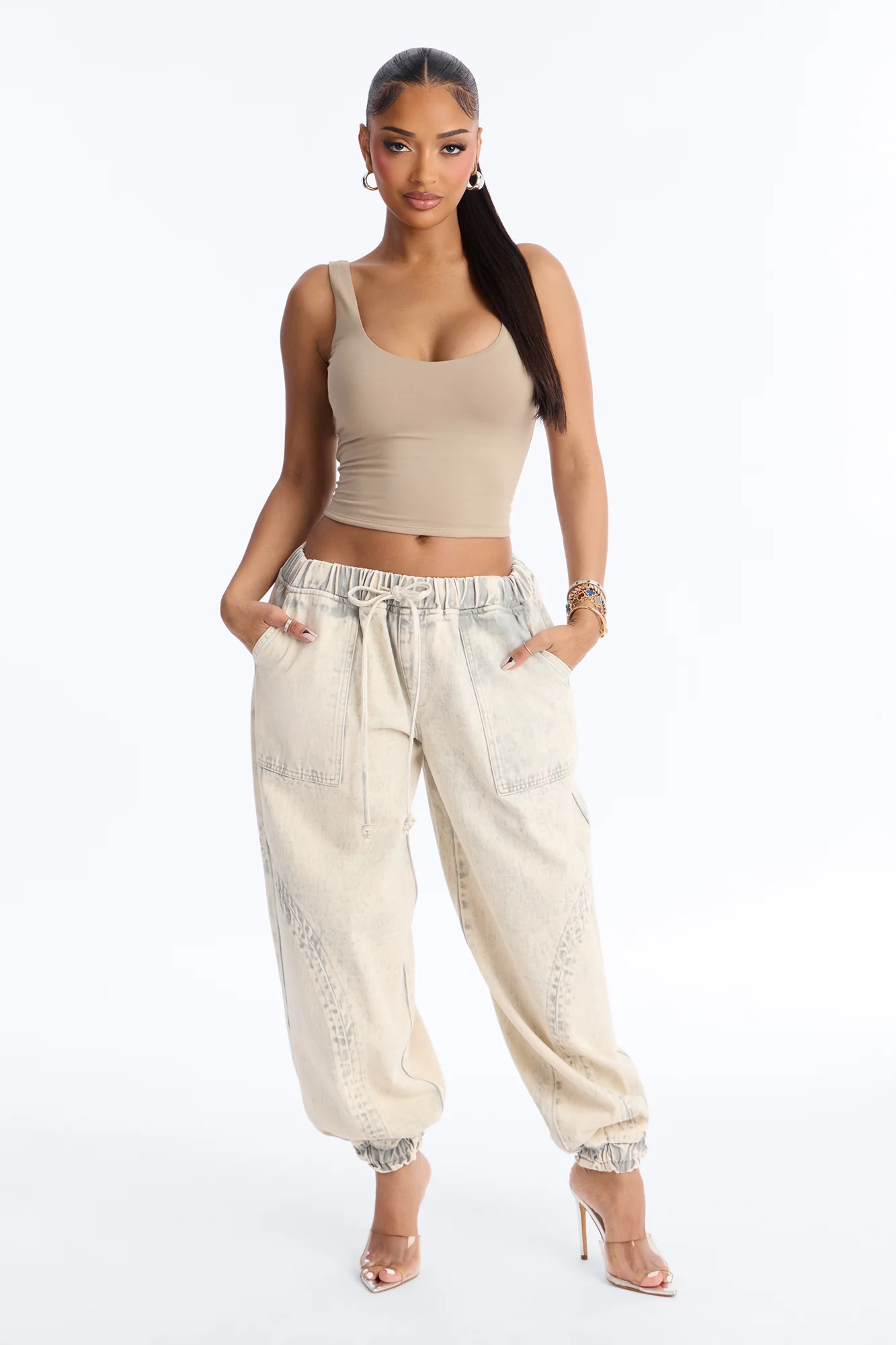 Alicia Washed Jogger Twill Pant - Stone