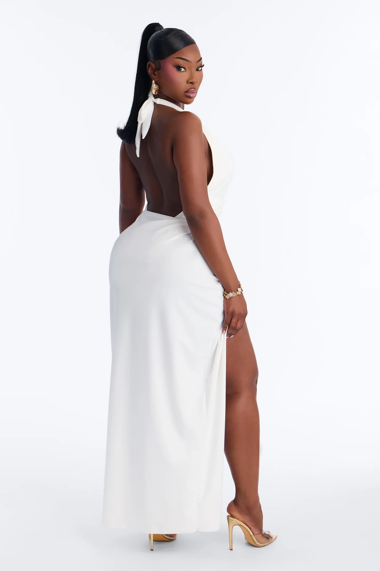 Alina 1 Piece Plunge Swimsuit & Cover Up Skirt Sunsuit - White - Image 5