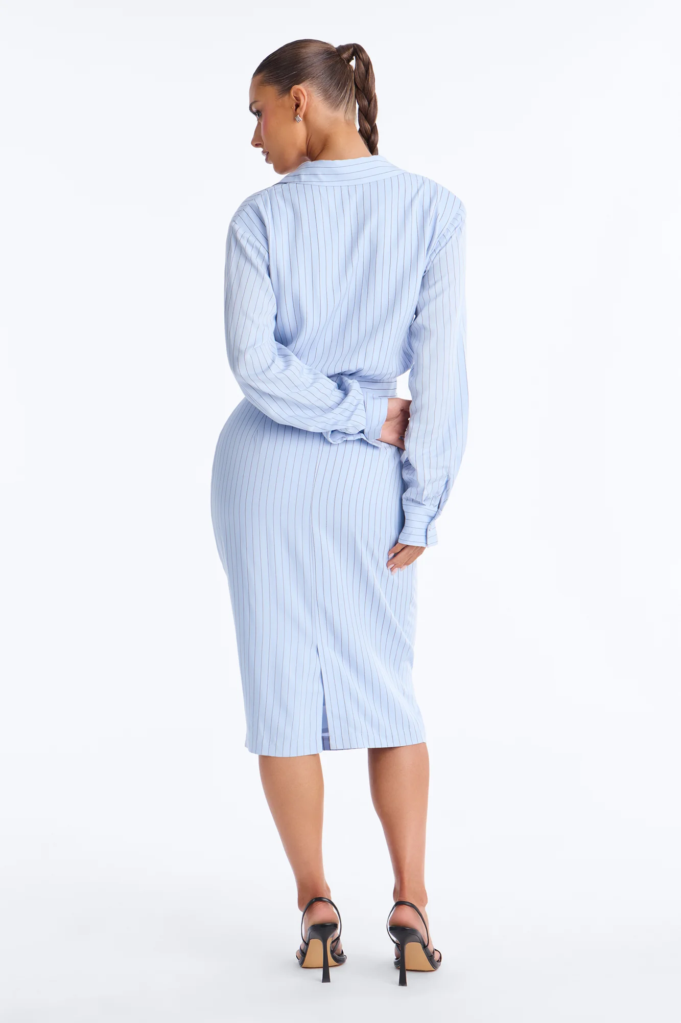 Alisha Pinstripe Shirt Midi Dress - Blue - Image 3