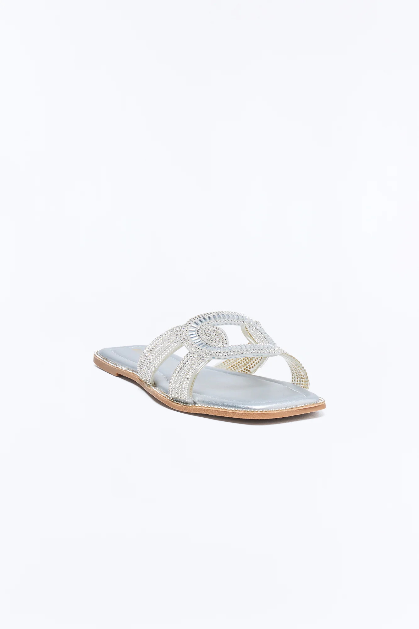 Alita Rhinestone Slip On Sandals - Silver