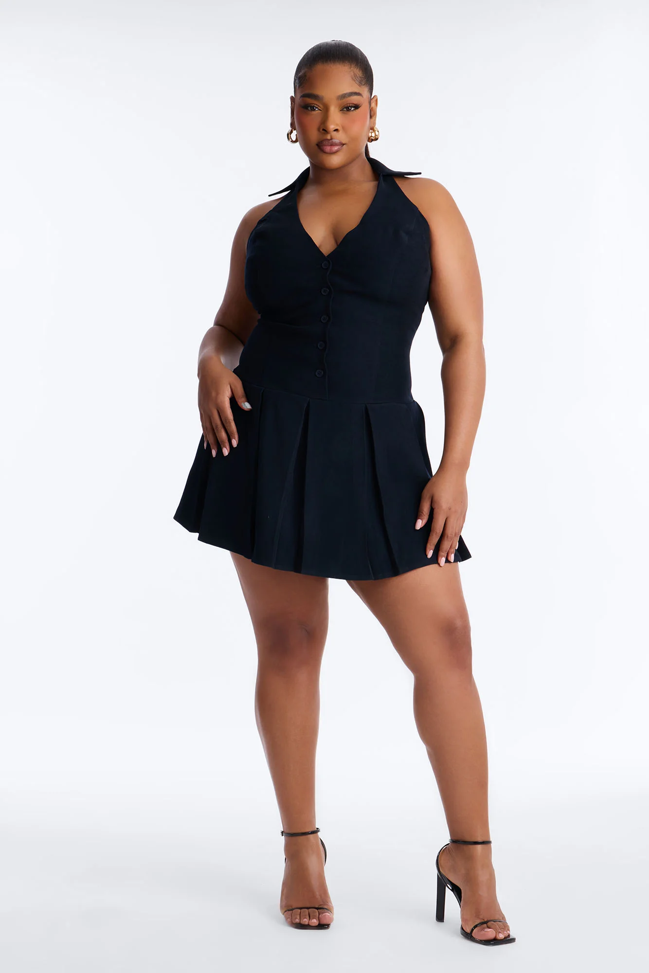 Aliza Button Up Halter Mini Dress - Navy - Image 5