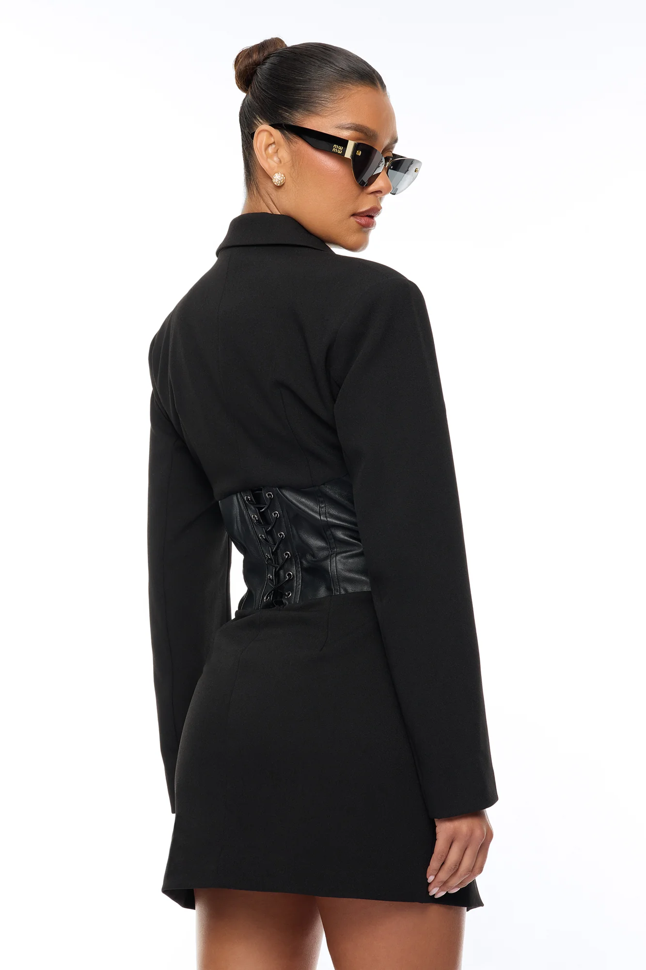 All Business Lace Up Blazer Mini Dress - Black - Image 4